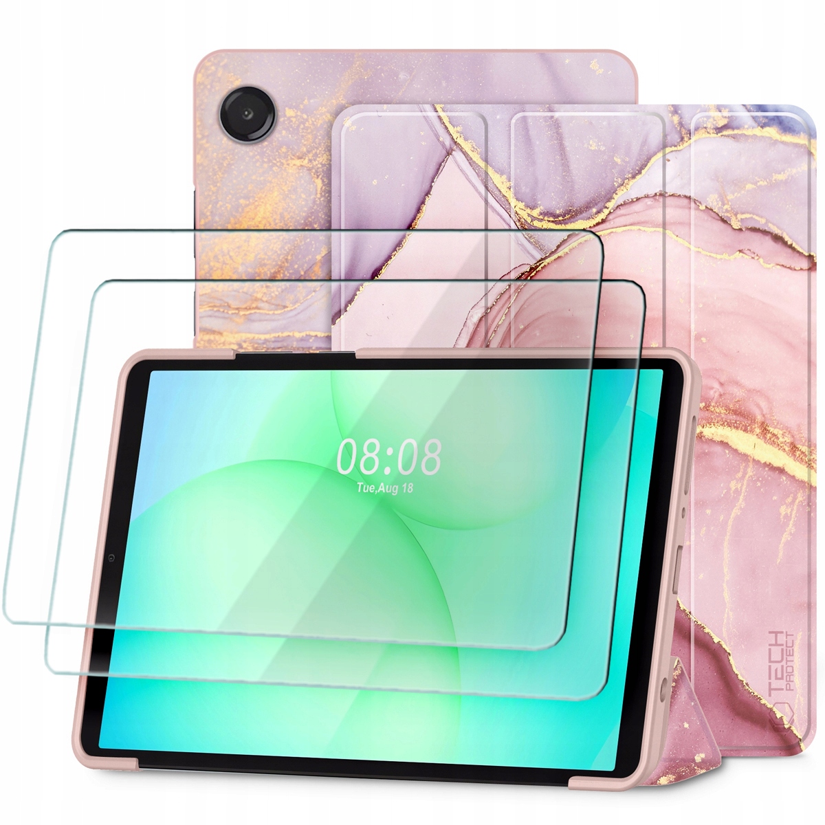 Składane Etui Cover Marmur Do Galaxy Tab A9+ A11+ Plus 11" 2-PAK Szkło