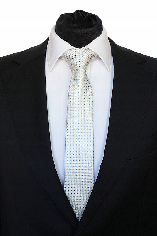 

Wąski Męski Krawat 6 cm Śledź Biały W Kropeczki