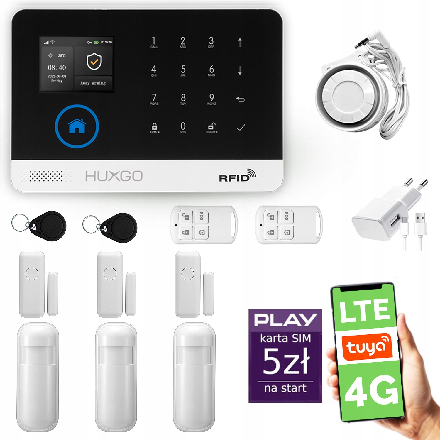 Bezdrôtový alarm WiFi Gsm, Tuya, alarmová sada Huxgo HXA003 4G Lte