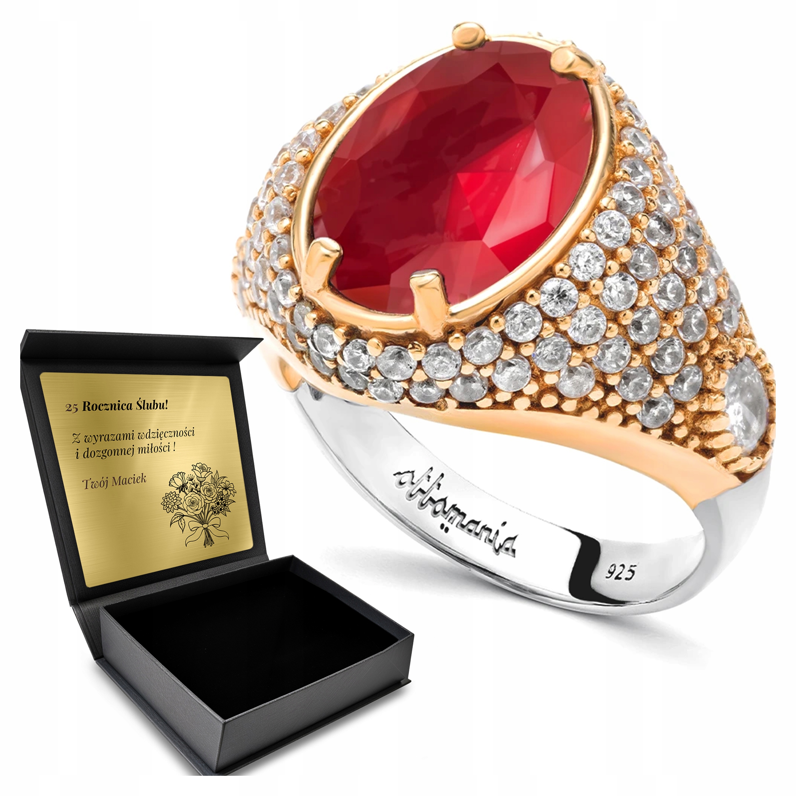 Prstýnek 925 Zirkony A Rubín Šperky Pro Ženy Gravírování