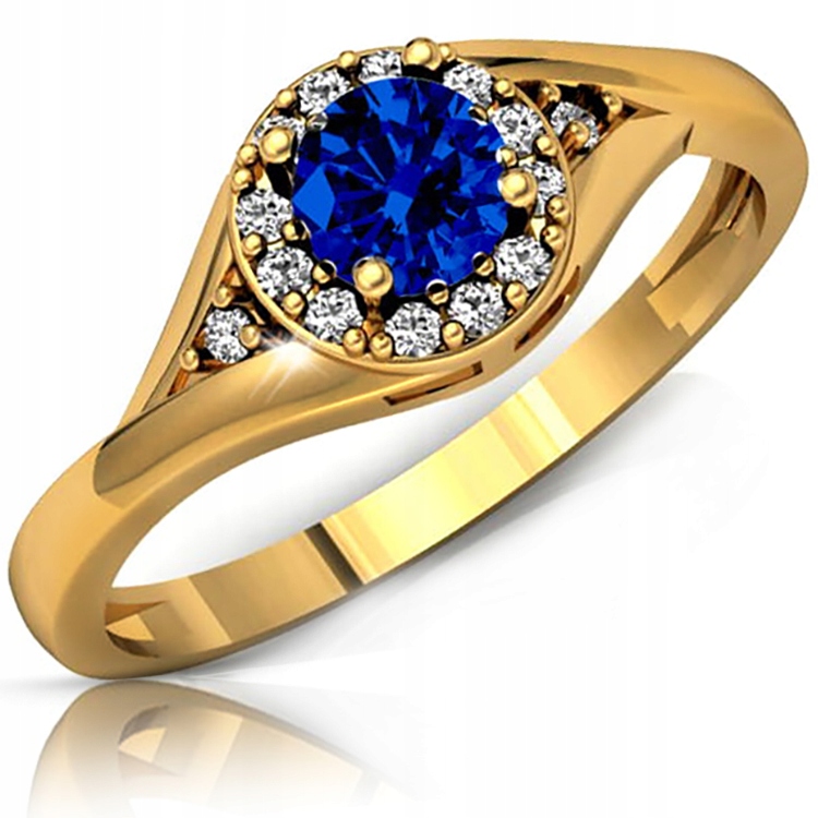 Złoty Pierścionek Zaręczynowy 585 14K Szafir r19