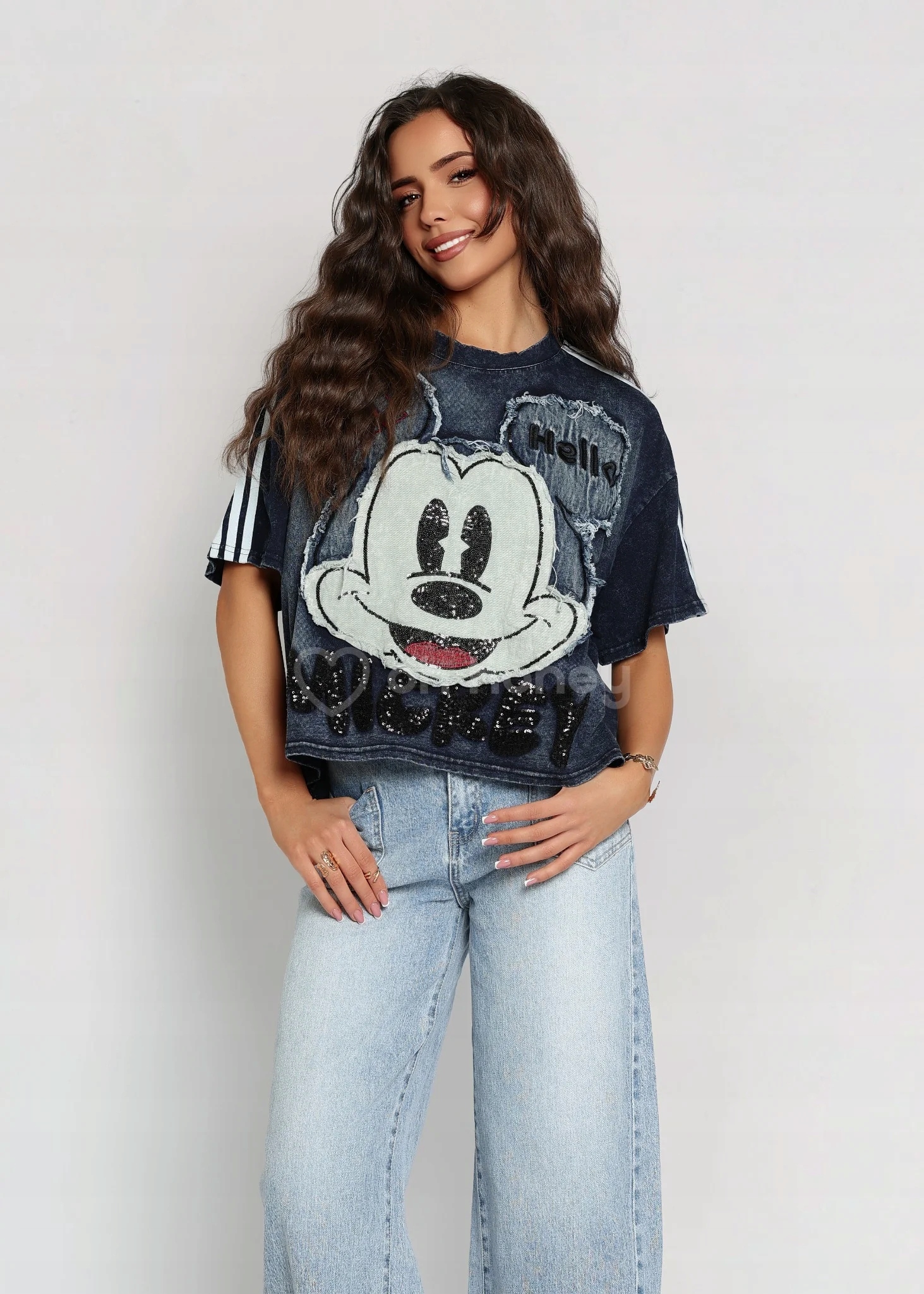 Bavlněné tričko Disney Mickey Denim, tmavě modré