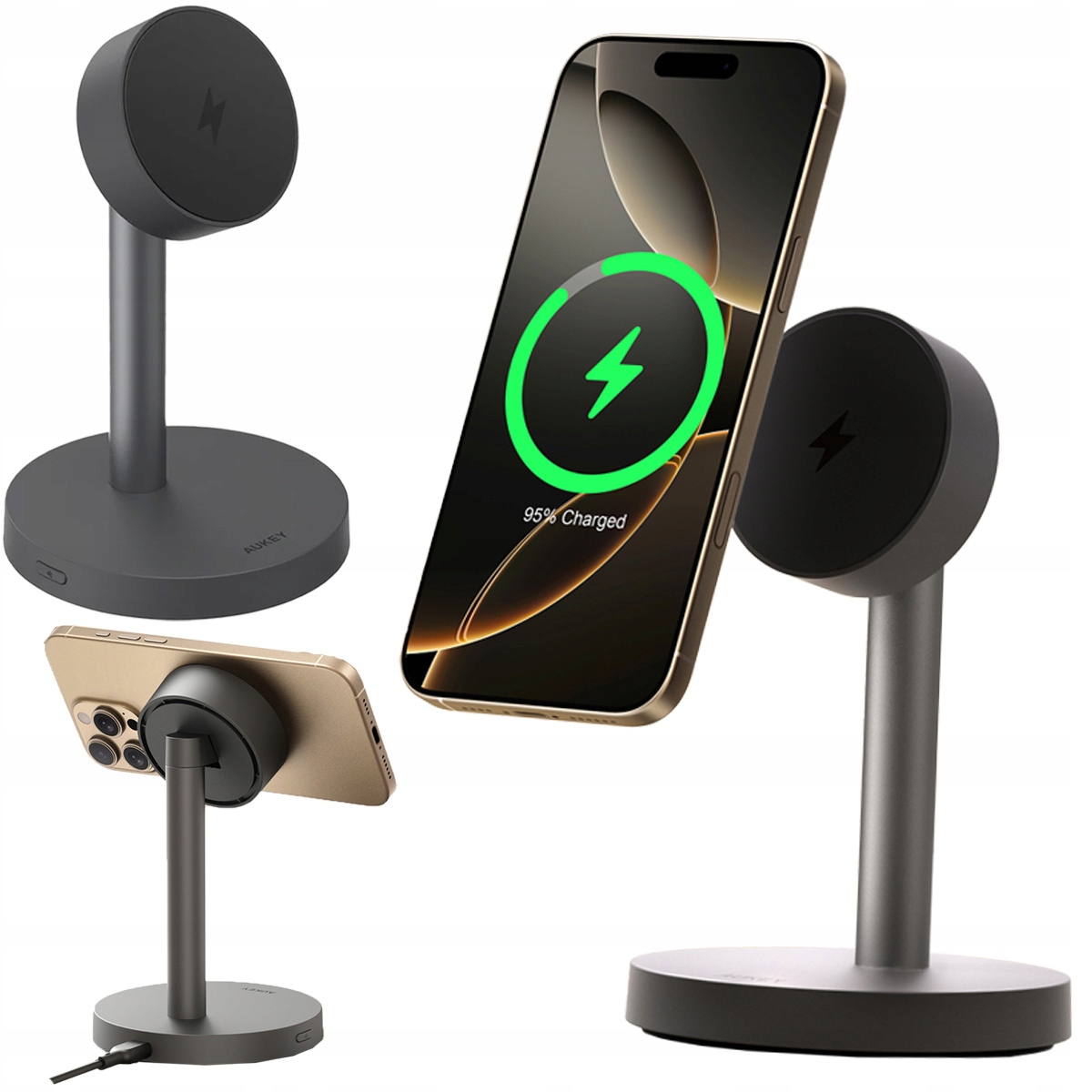 Aukey Ładowarka bezprzewodowa magnetyczna QI2.2 25W stojak na telefon