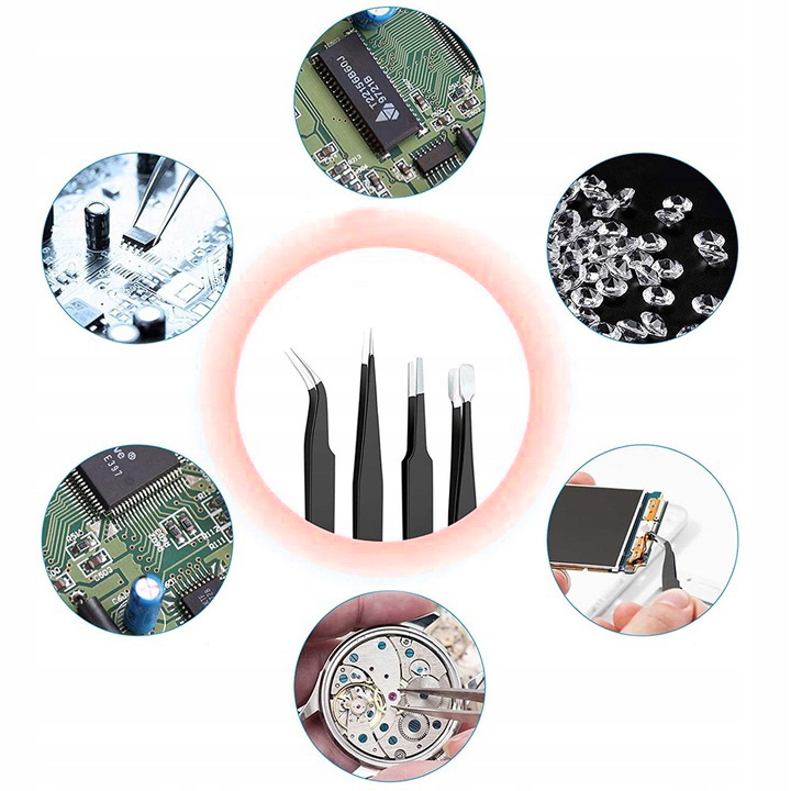 PĘSETY PRECYZYJNE ZESTAW UNIWERSALNYCH PRECYZYJNYCH PĘSET PINCET PĘSETA 9EL Model V39210