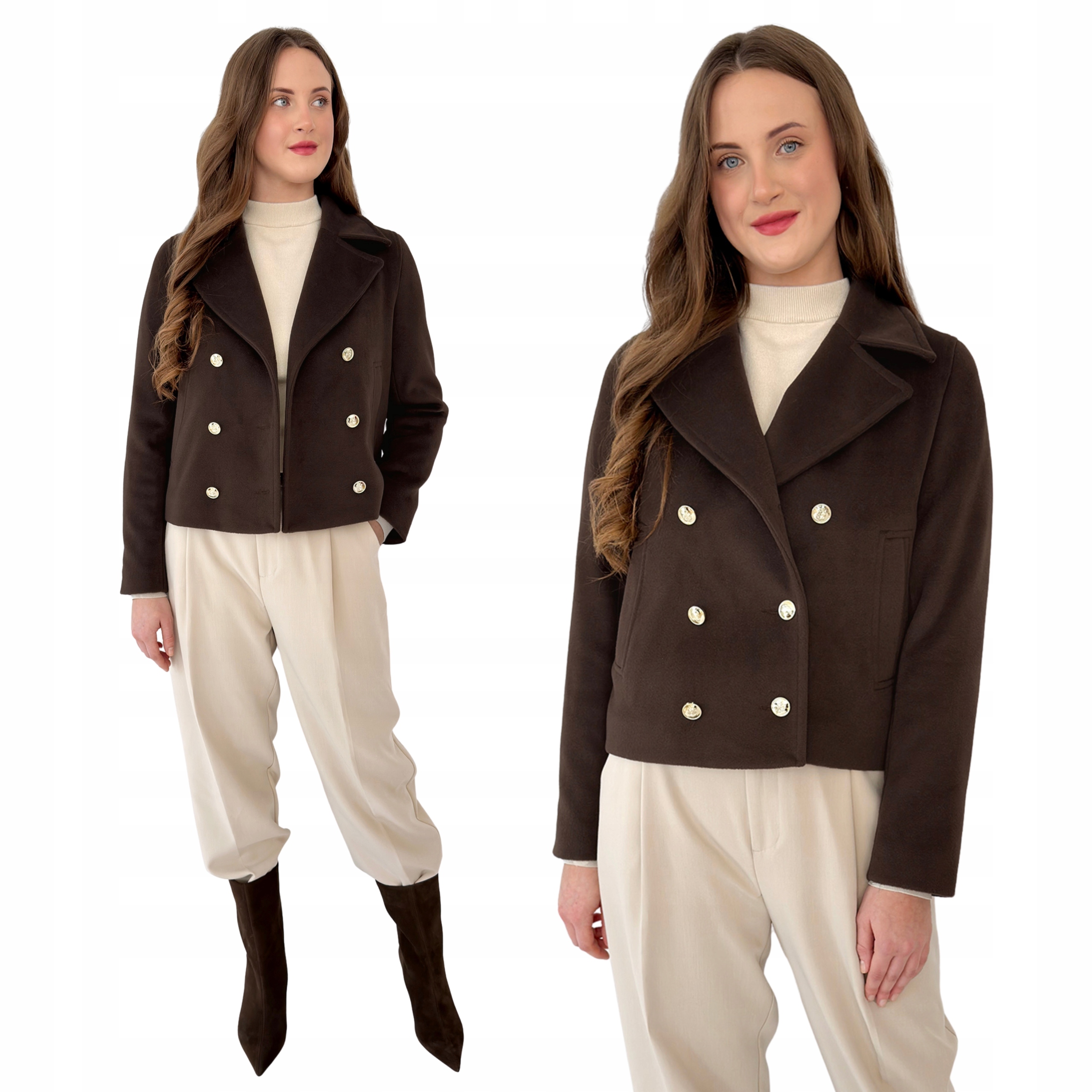 Dámský krátký kabát s dvouřadou vlnou a zlatými knoflíky Sabrina Estodo