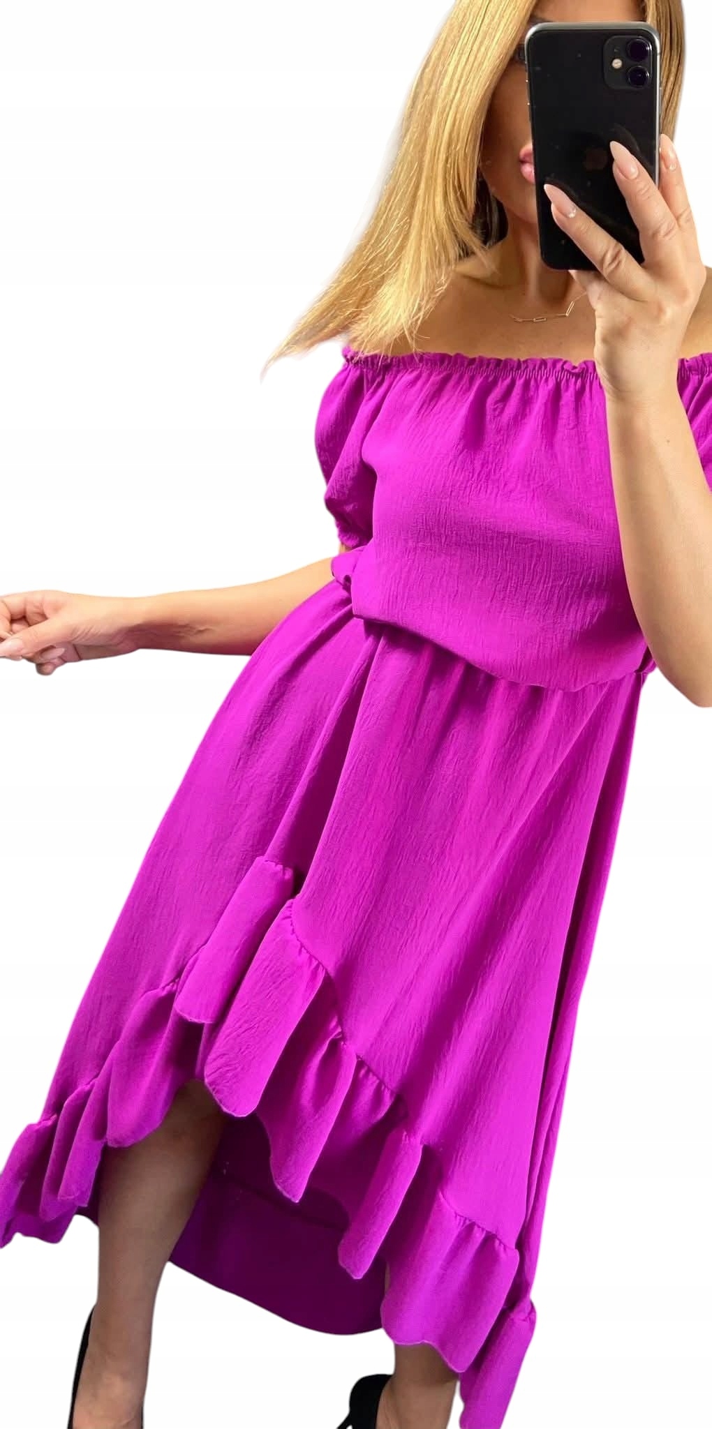 V0034 Elegantní Šaty S Volánem Fialové vel. 44 (2XL)