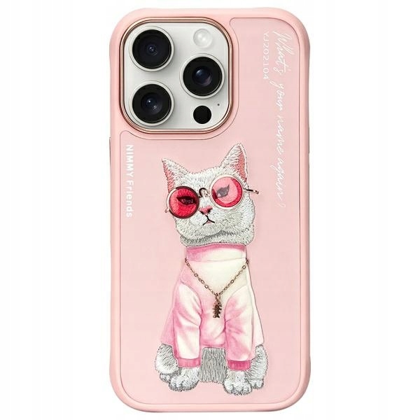 Etui Do Iphone 16 Pro 6.3" Nimmy Glasses Cool Cat Różowe Case Plecki