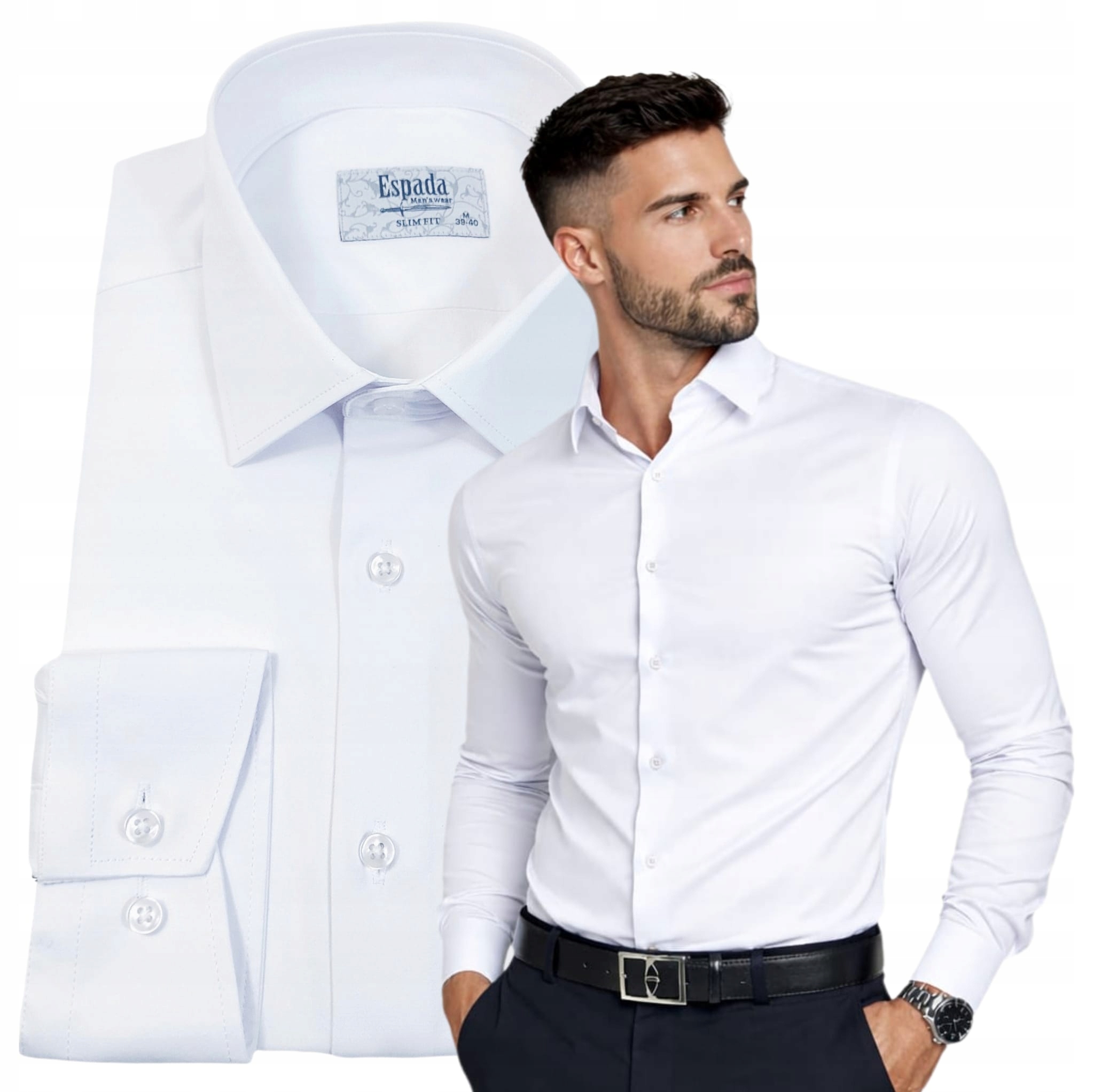 Pánská košile Bílá Bavlněná Návštěvnická Elegantní Elastická Slim vel. XXL