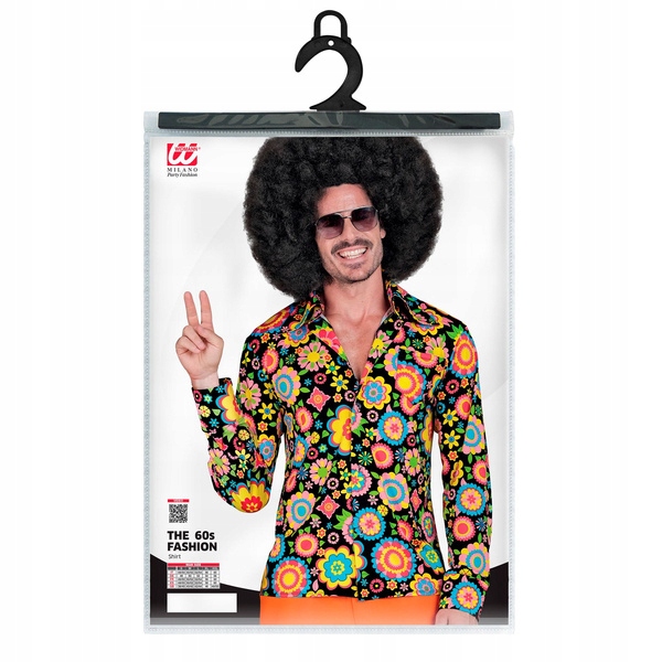 KOSZULA MĘSKA CZARNA KOLOROWE KWIATY LATA 70 HIPIS L/XL Rozmiar L/XL