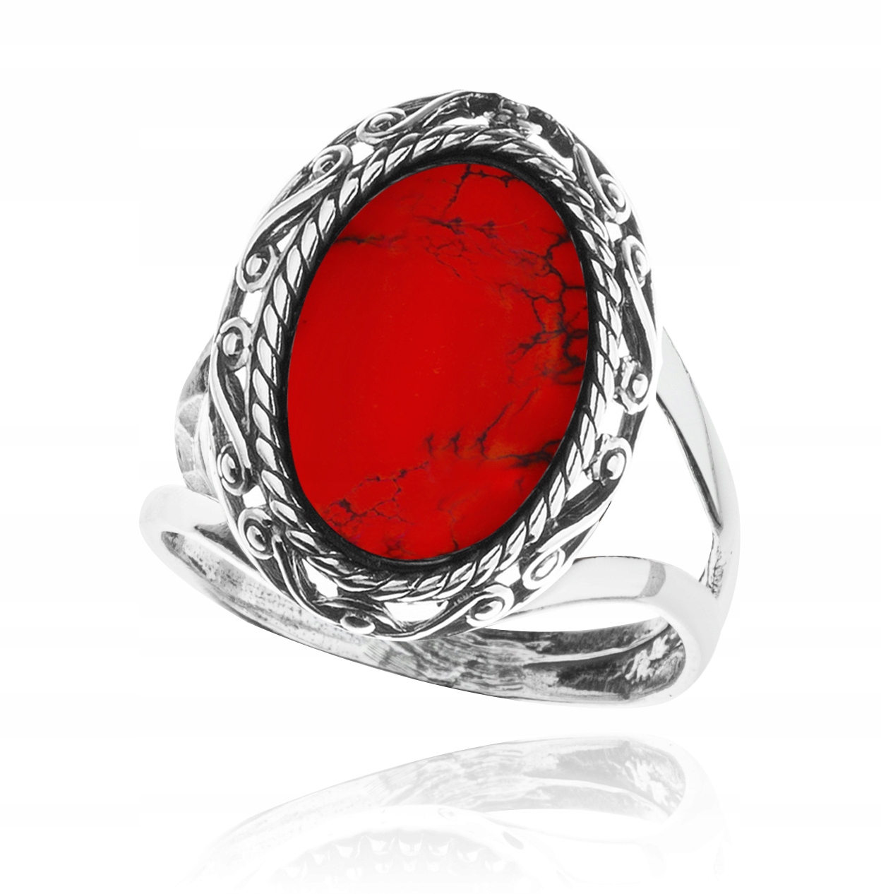 

Pierścionek Srebrny Postarzany Z Koralem Rozm21