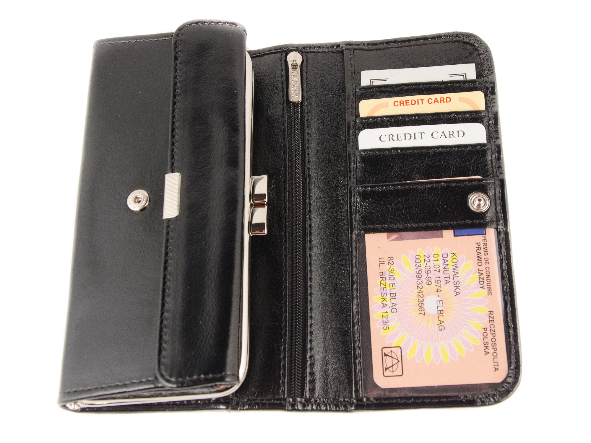 Pojemny damski portfel Andrus Skóra Naturalna Czarny