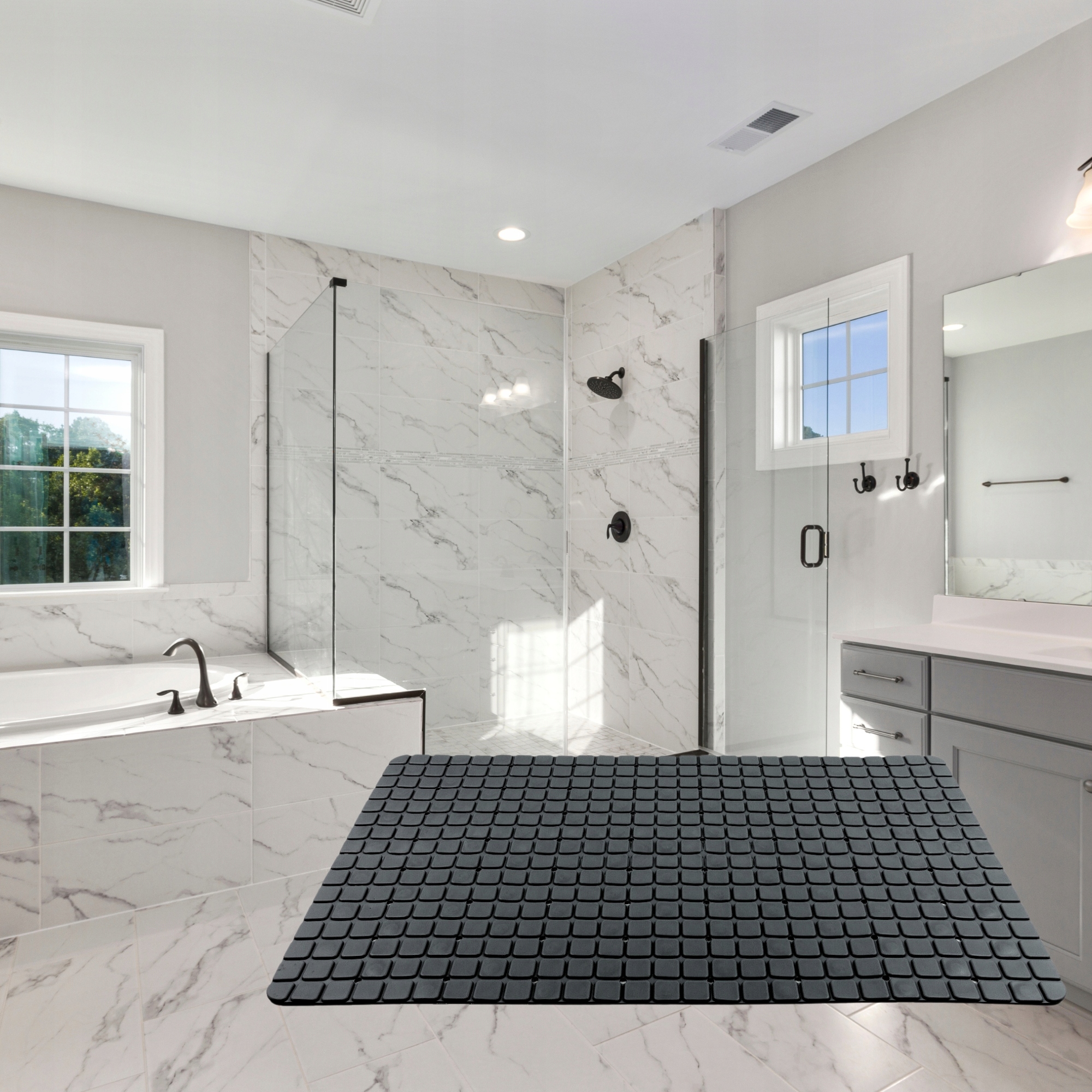 MATA ŁAZIENKOWA ANTYPOŚLIZGOWA POD PRYSZNIC BRODZIK WANNE 53x53cm CZARNA Kolor czerń