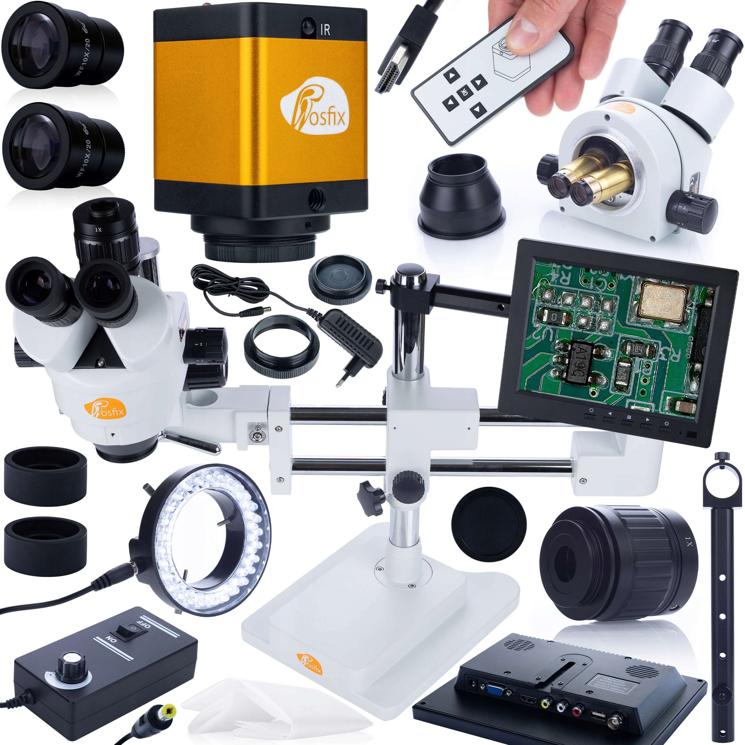 Stereoskopický Mikroskop Trinokulární Jeřáb Osvětlovač Kamera Sada XXL