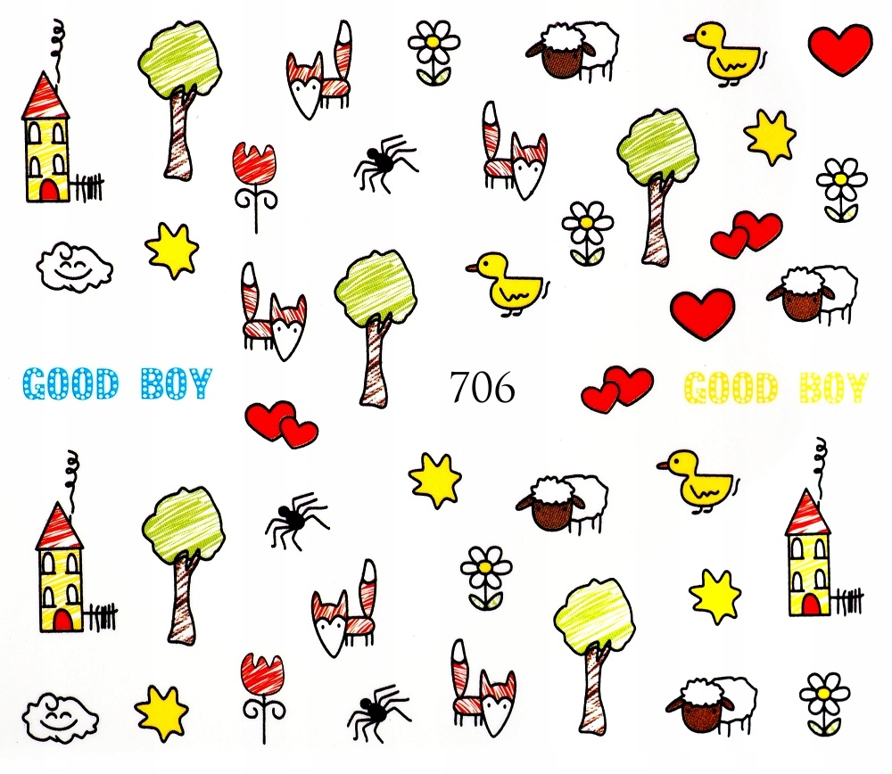 Naklejki wodne na paznokcie RYSUNKOWE - 706