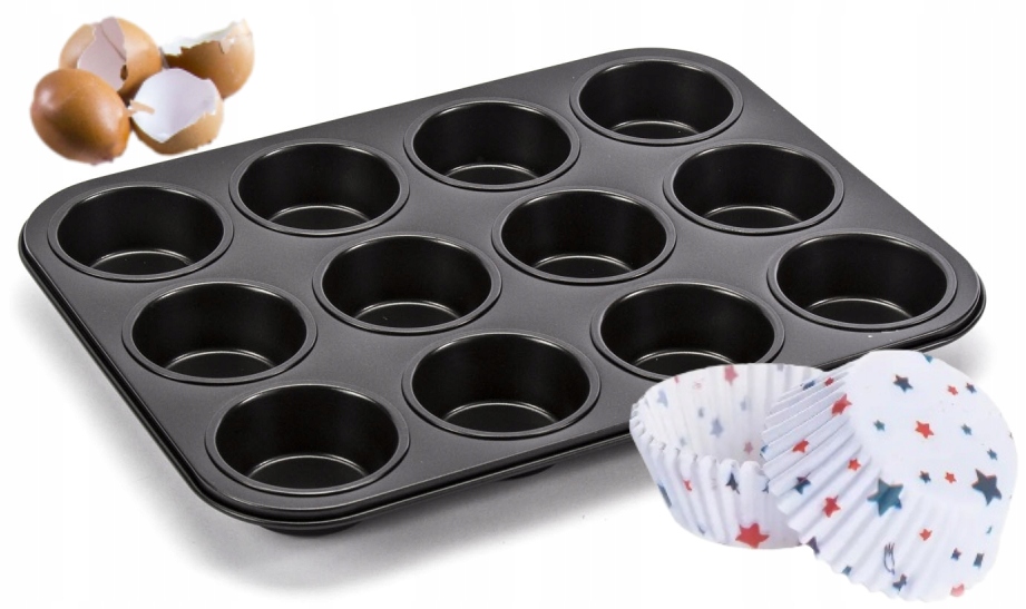 Forma blaszka do muffinek 12szt. śr. 6cm + papilotki