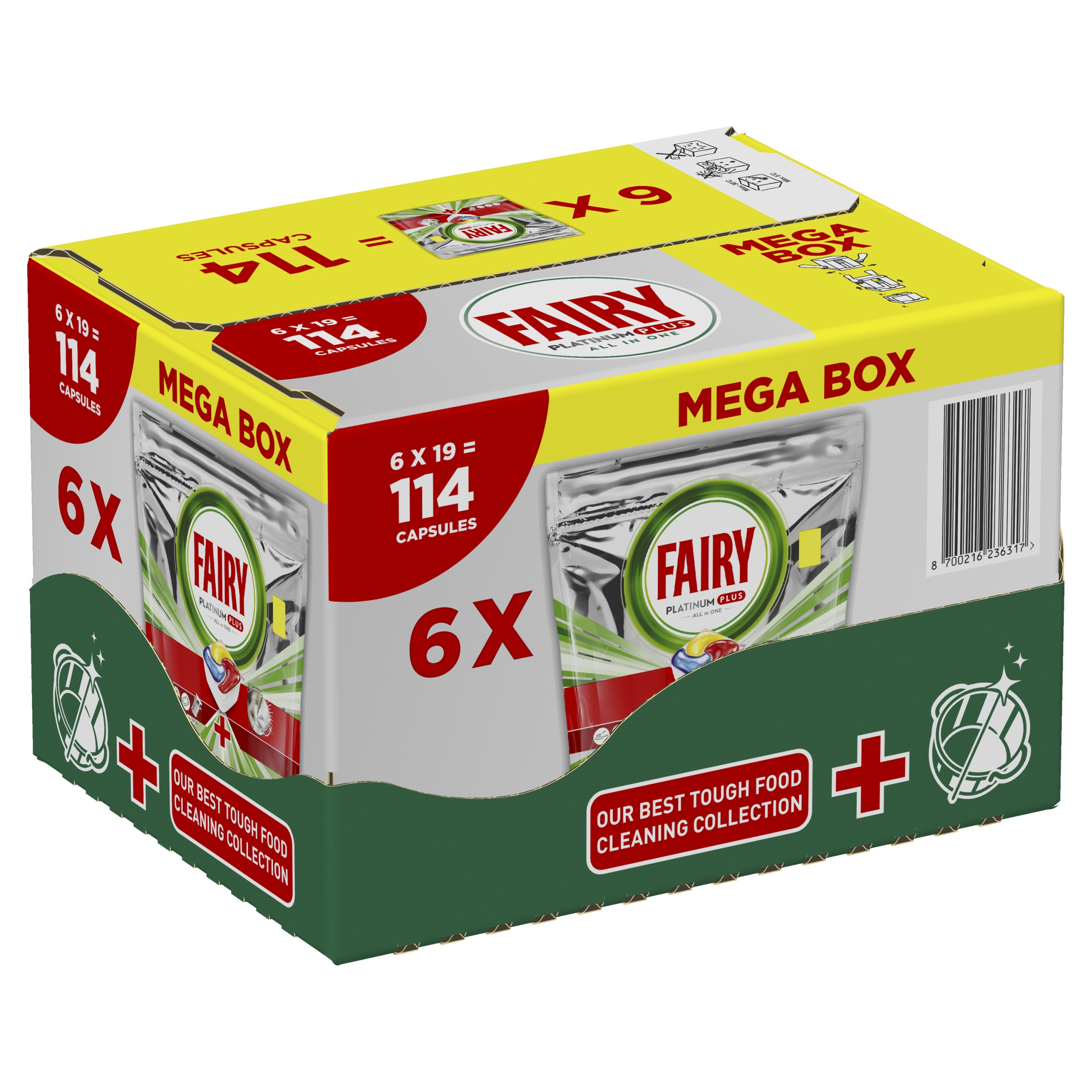 Kapsułki do zmywarki Fairy All In One Platinum Plus Lemon, 114 szt. zapas