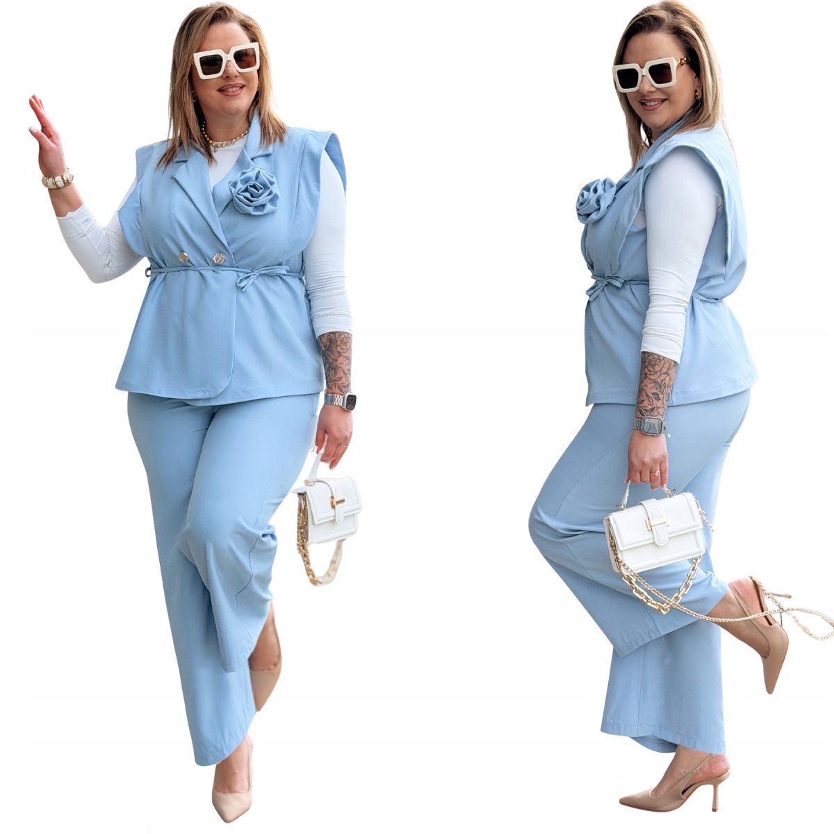 Garnitur Plus Size Bez Rękawów Duże Rozmiary Róża Damski Cavaricci Błękit