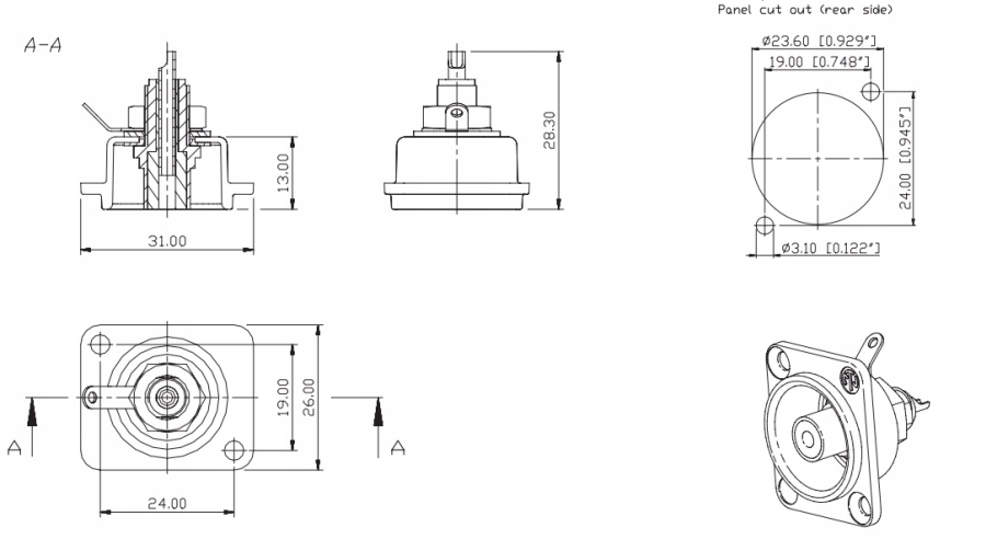 NEUTRIK Gniazdo tablicowe złącze RCA Cinch panel Stan opakowania oryginalne