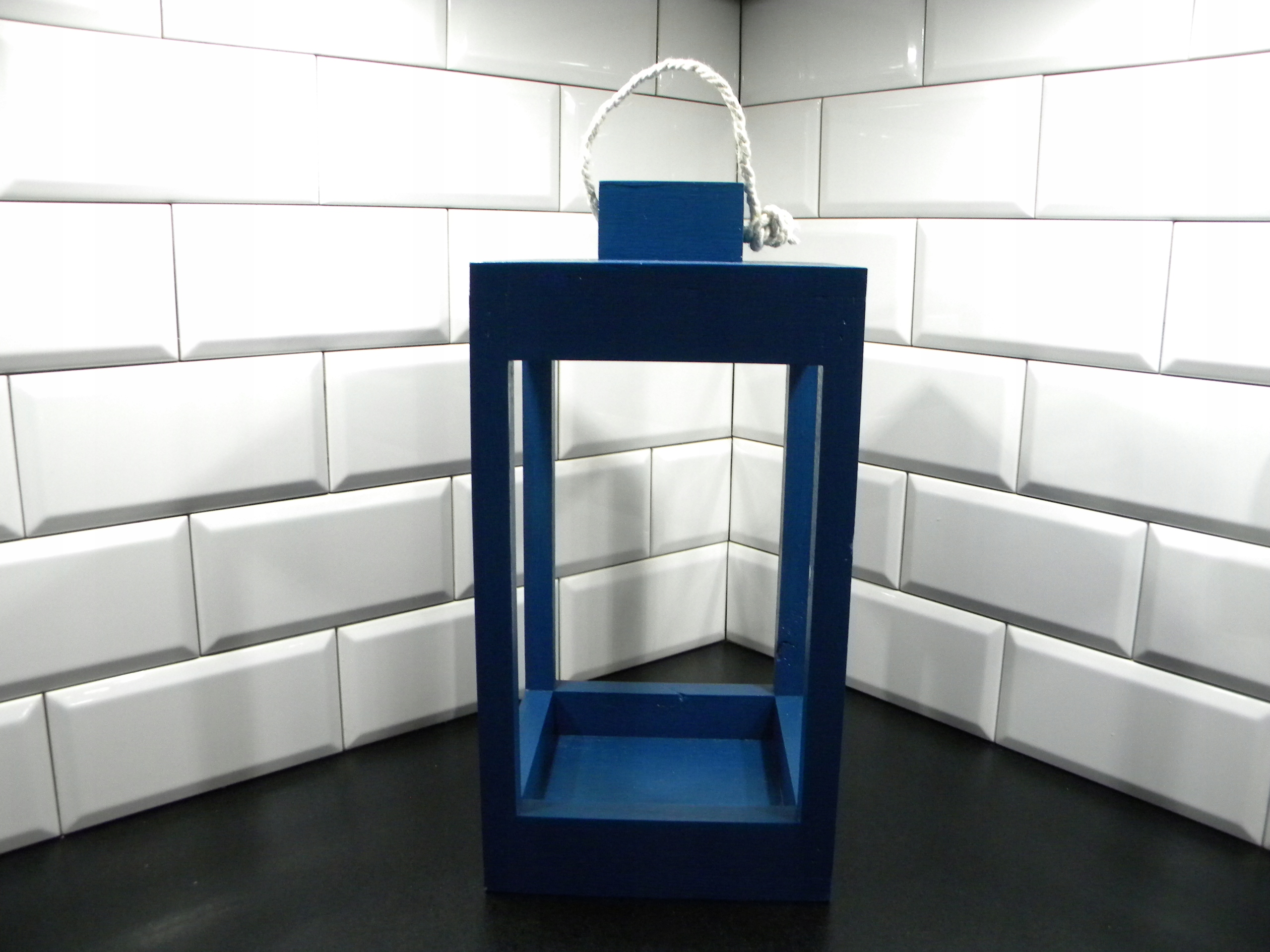 Lampion drewniany latarnia 70 cm granatowy Marka inna