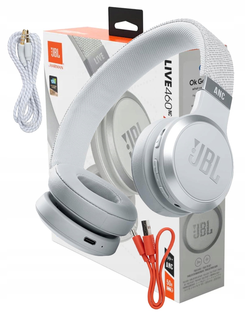 Bezdrôtové Slúchadlá Na Uši Jbl Live 460 Nc Biele Anc Bluetooth 5.0
