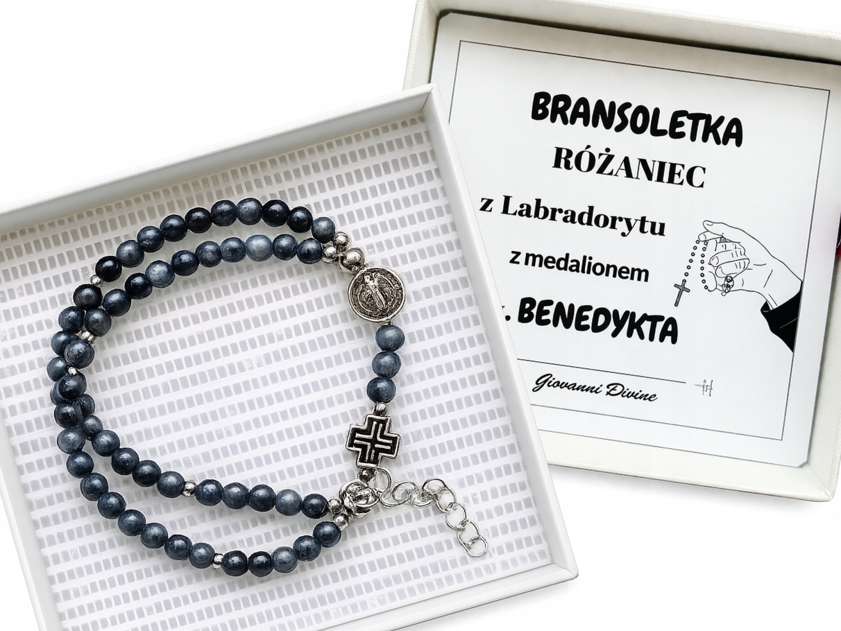 Bransoletka Różaniec na rękę cały pełny z kamieni natur. Labradoryt 342