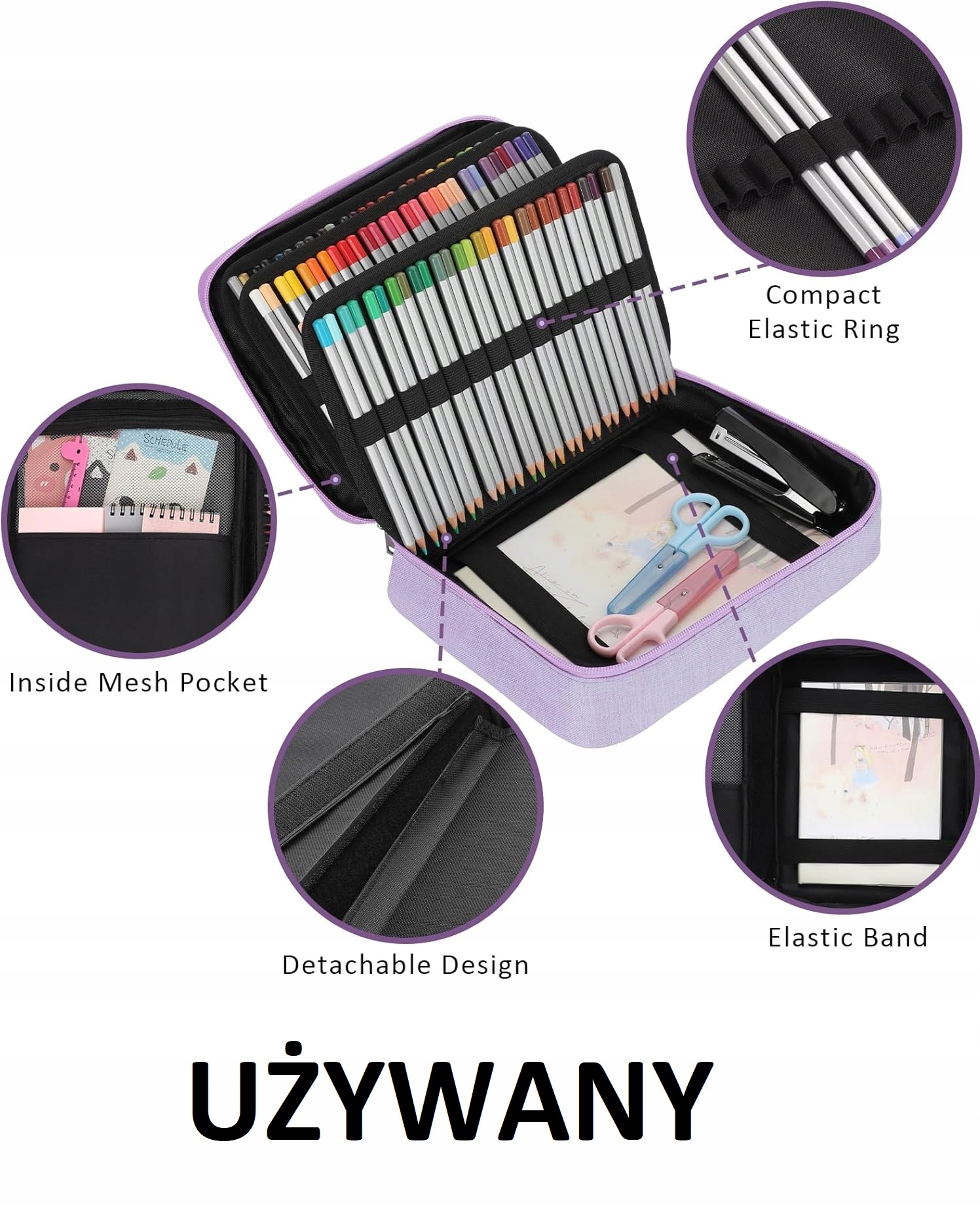 Organizer na kredki ołówki długopisy Piórnik etui z zamkiem 120 przegródki
