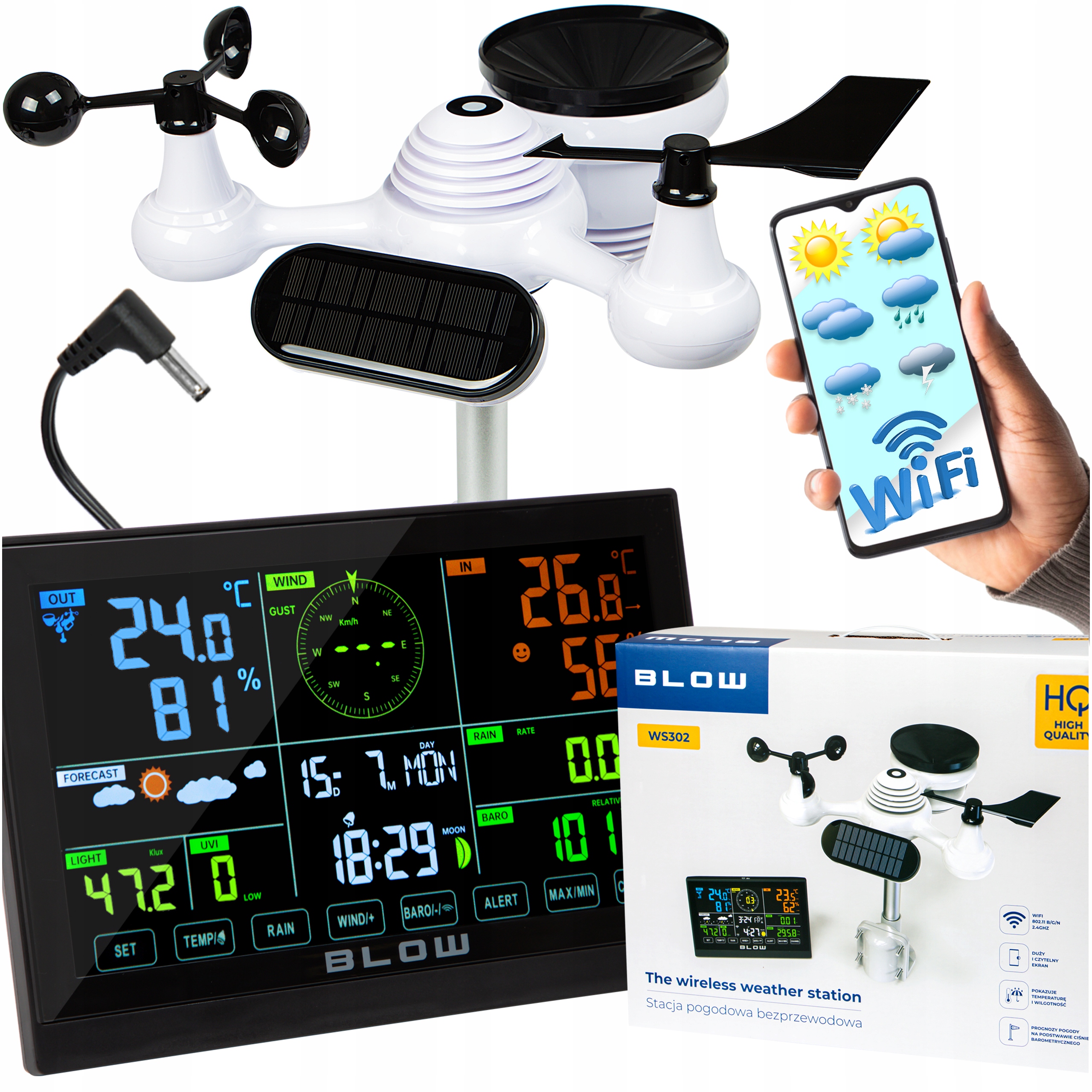 Meteorologická Stanice WiFi Meteo Teploměr Vlhkoměr Hodinový Alarm Senzor