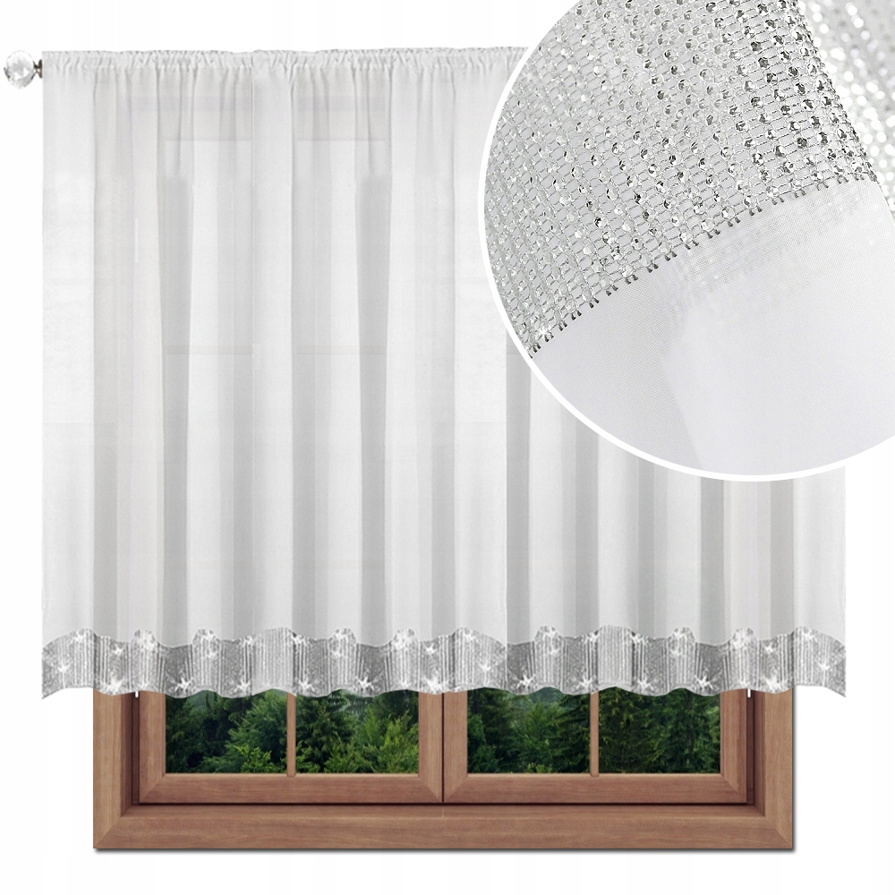 

Firana Gotowa 120x400 Na Prosto Woal Cyrkonie Biel