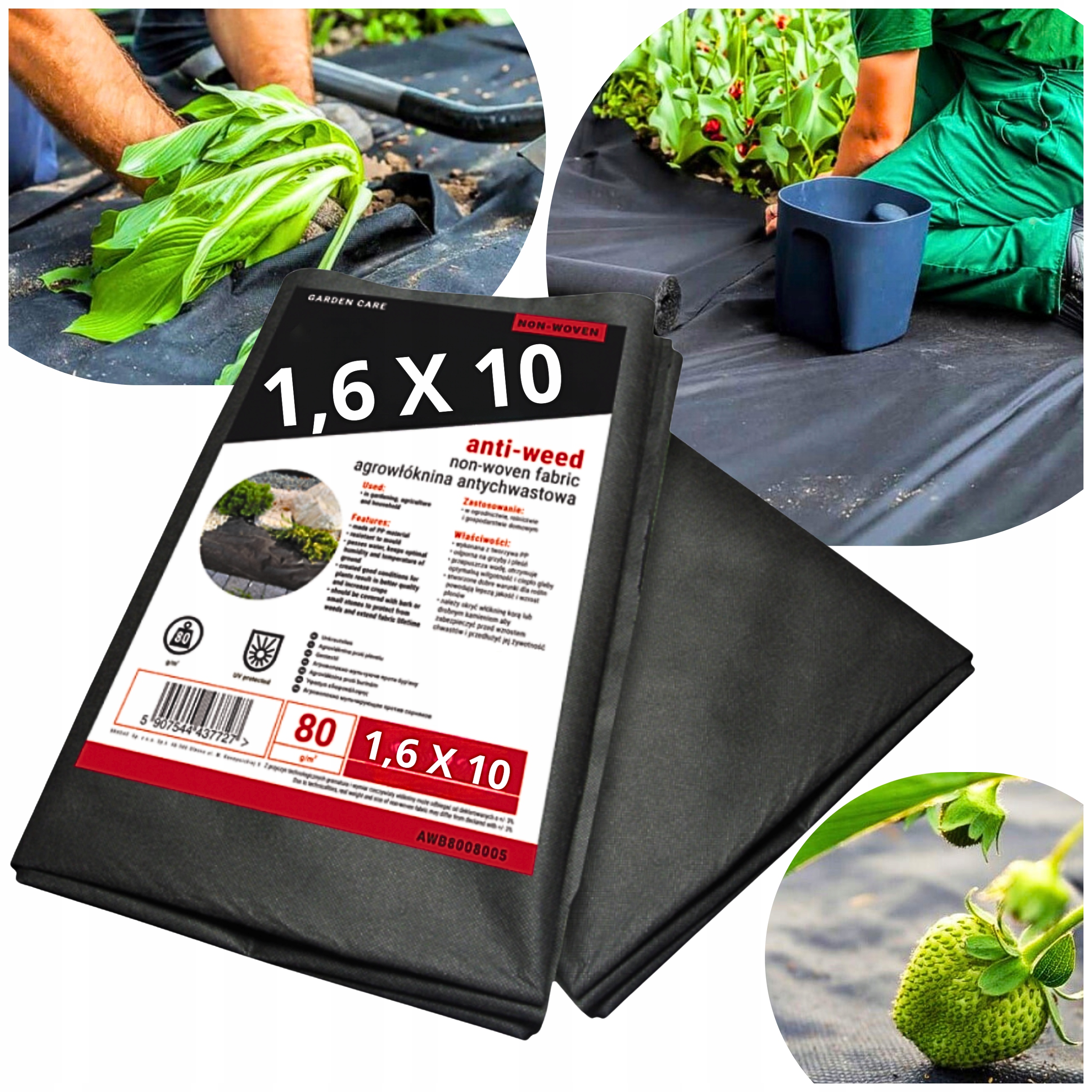 Agrotkanina 80G 1,6 x 10 m Černá Agrotextilie Uv Podložka Proti Plevelům
