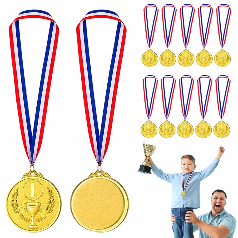 Zestaw Medali 12 Szt 5CM Z Wstążkami Do Sportu Szkoły I Imprez