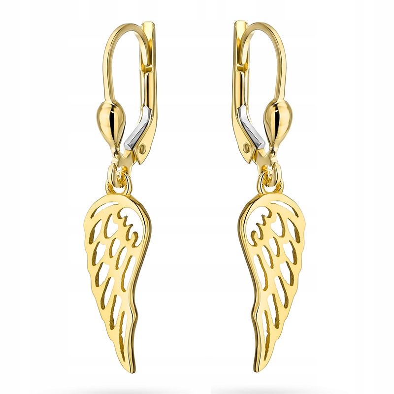 Złote Kolczyki pr. 585 Wiszące Skrzydła Wings 14k