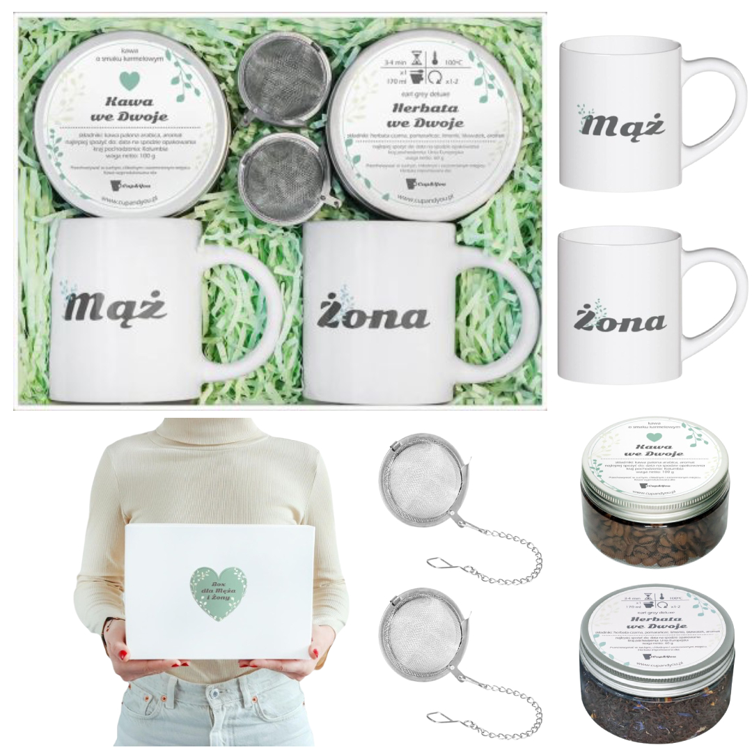 Levně Dárková sada s kávou a čajem pro manžela a manželku s příslušenstvím jako dárek
