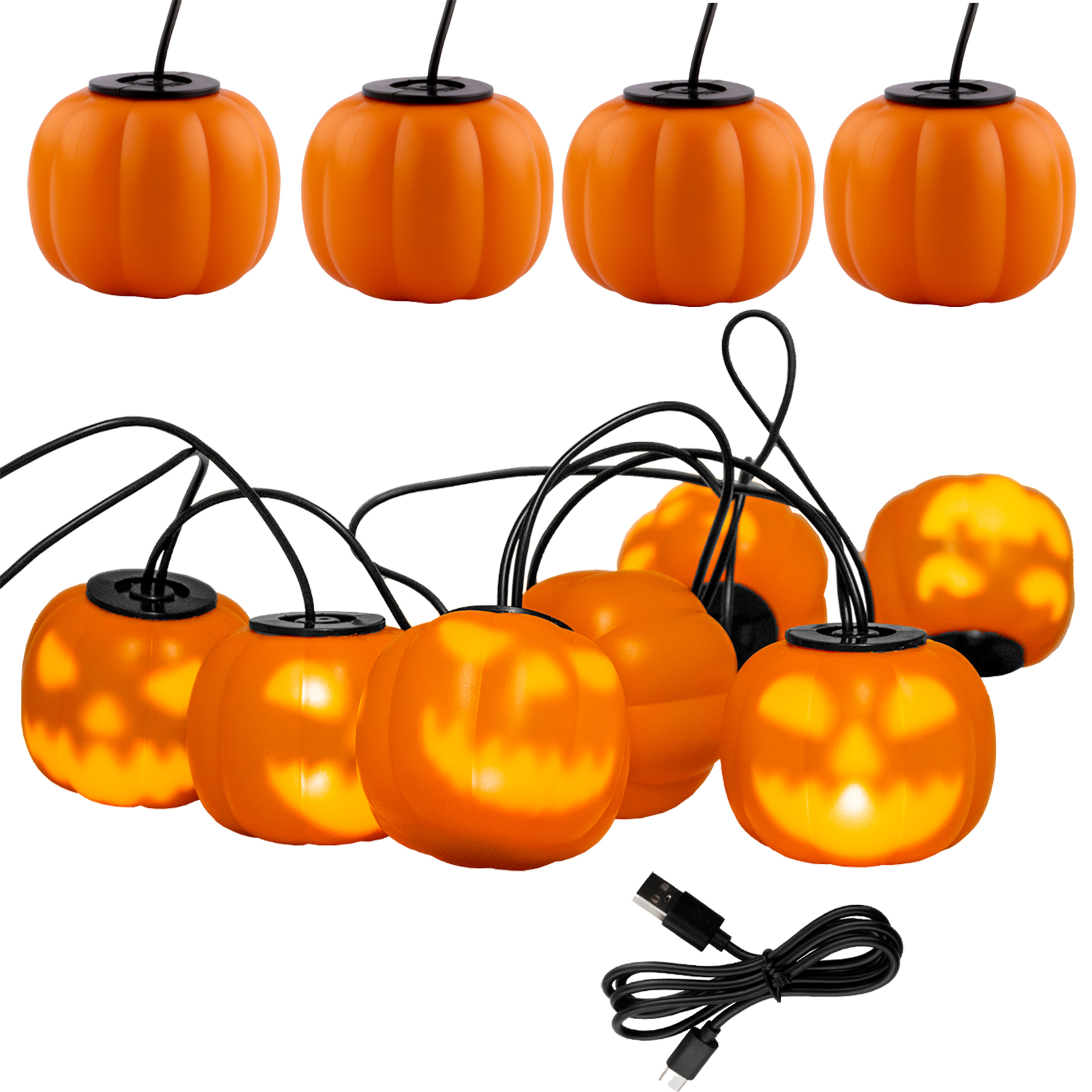 Girlanda Lampičky Dýně Svítící 8 Led Závěsná Dekorace Strašidelná Halloween