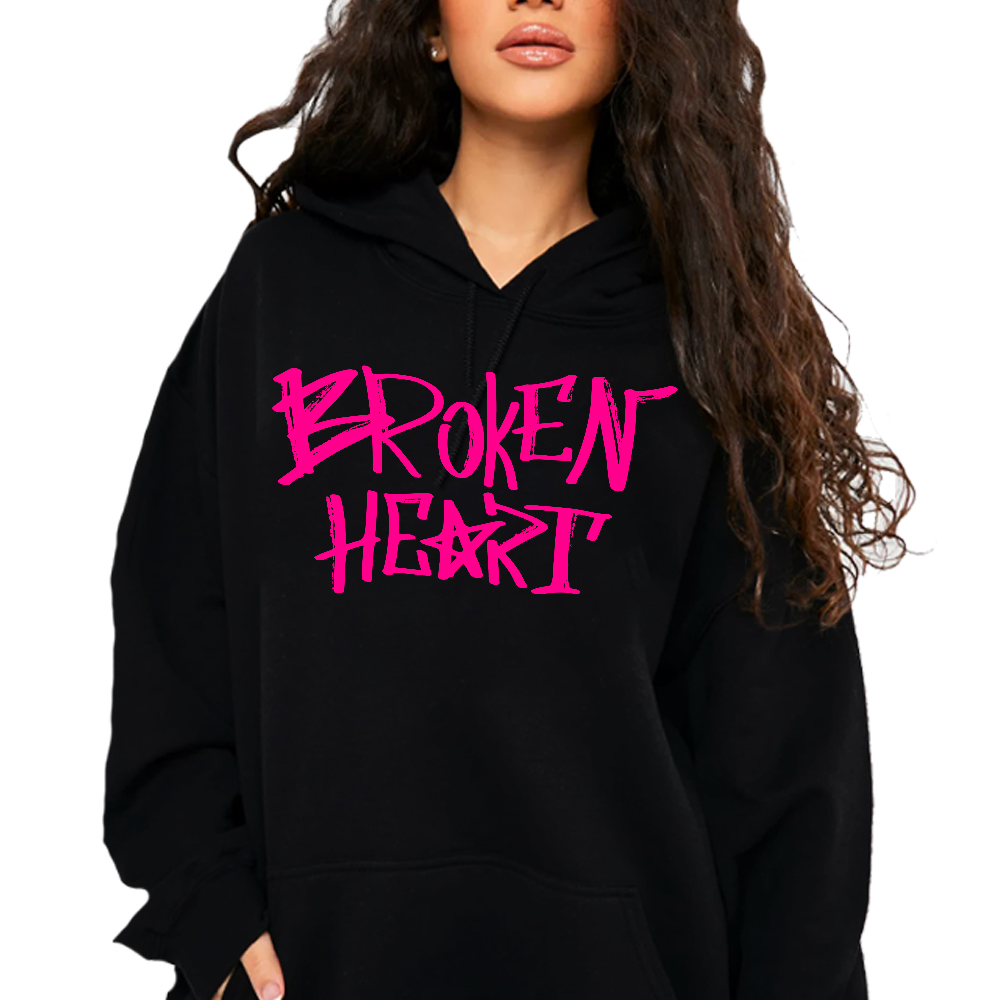 Černá bavlněná Mikina s kapucí, S Kapucí streetwear, Vel Broken Heart, XXL