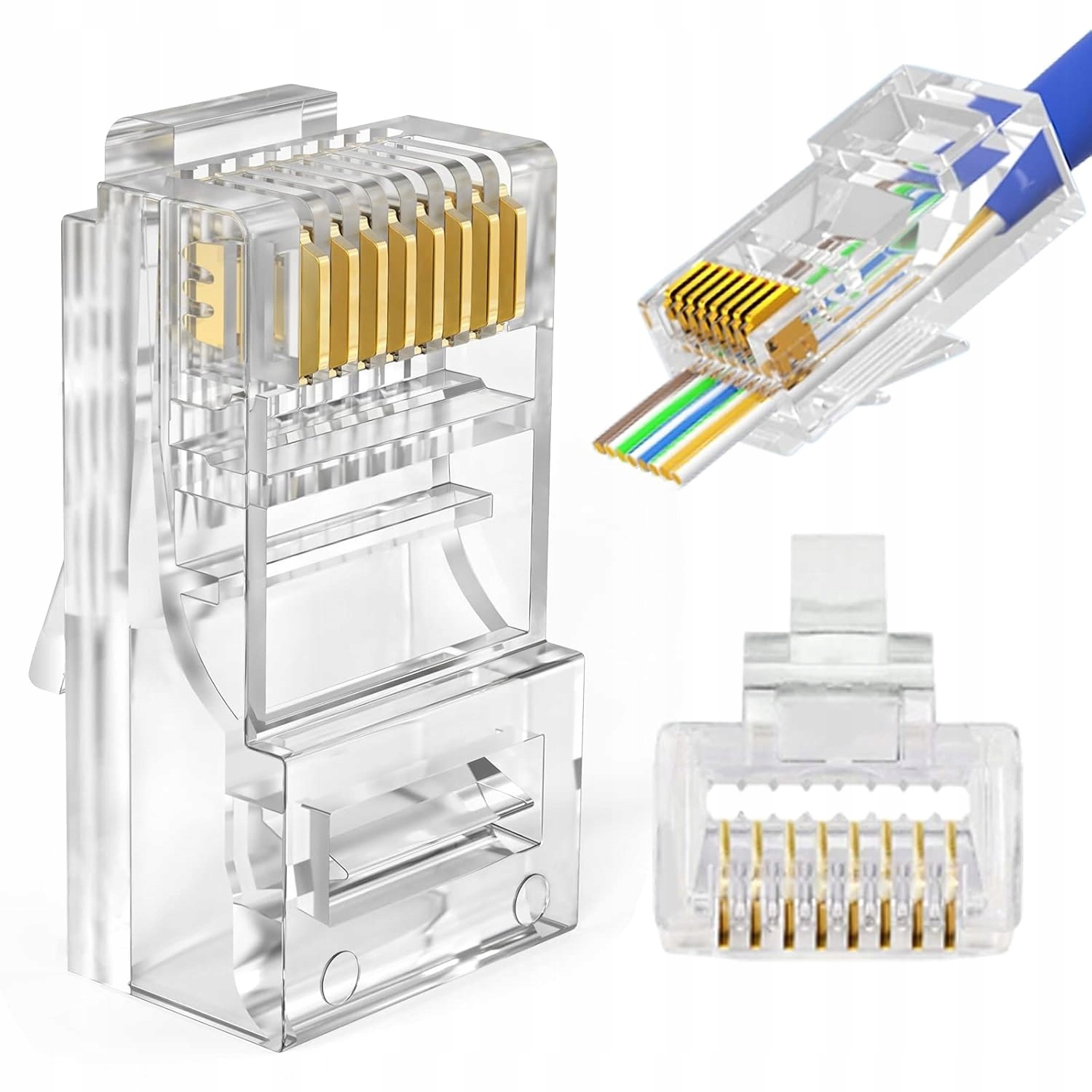 100 x Wtyk Złączki Końcówki Przelotowe 5E RJ-45 na Kabel Lan Utp Internetu