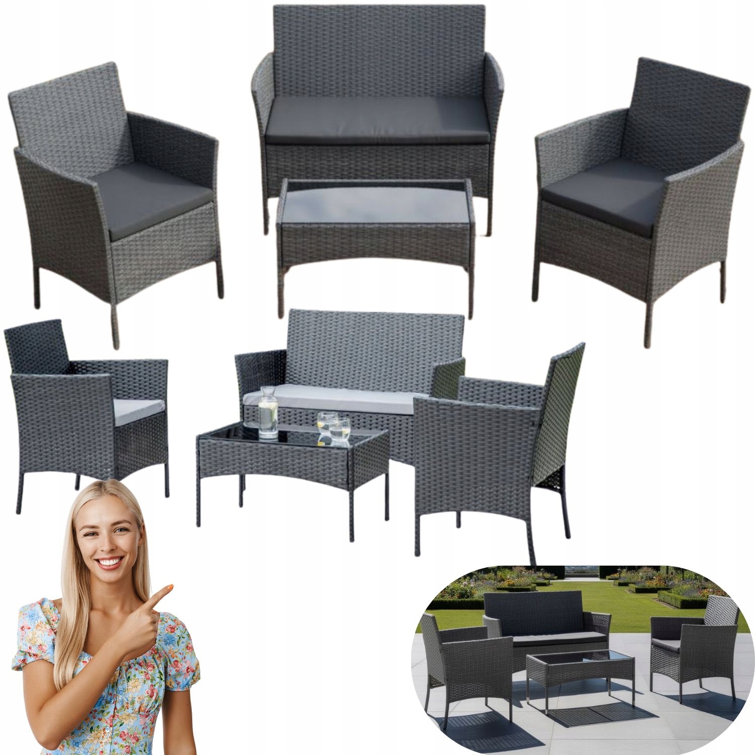 Zestaw Mebli Ogrodowych Na Balkon Taras 2 Krzesła Stolik Sofa Szare