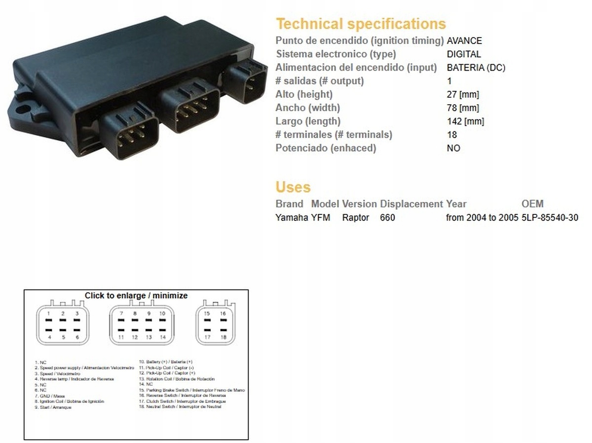 Modul Zapaľovania CDI Yamaha Yfm 660 Raptor '04-'05 (OEM-5LP-85540-30)