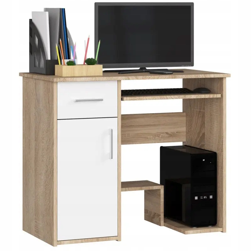 Biurko komputerowe sonoma biały 90 szuflada drzwi