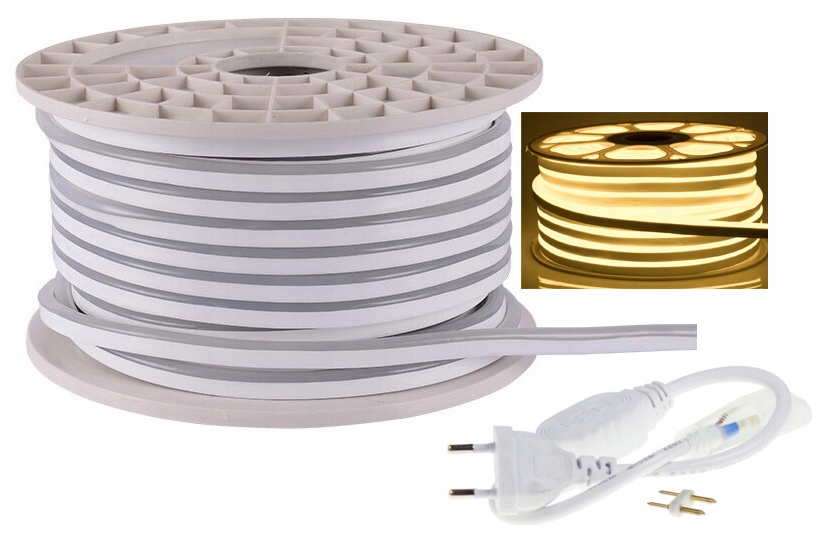 Sada Led pásků Neon flex IP67 230V 8x16 8W/m bílá teplá 5 m s kabelem