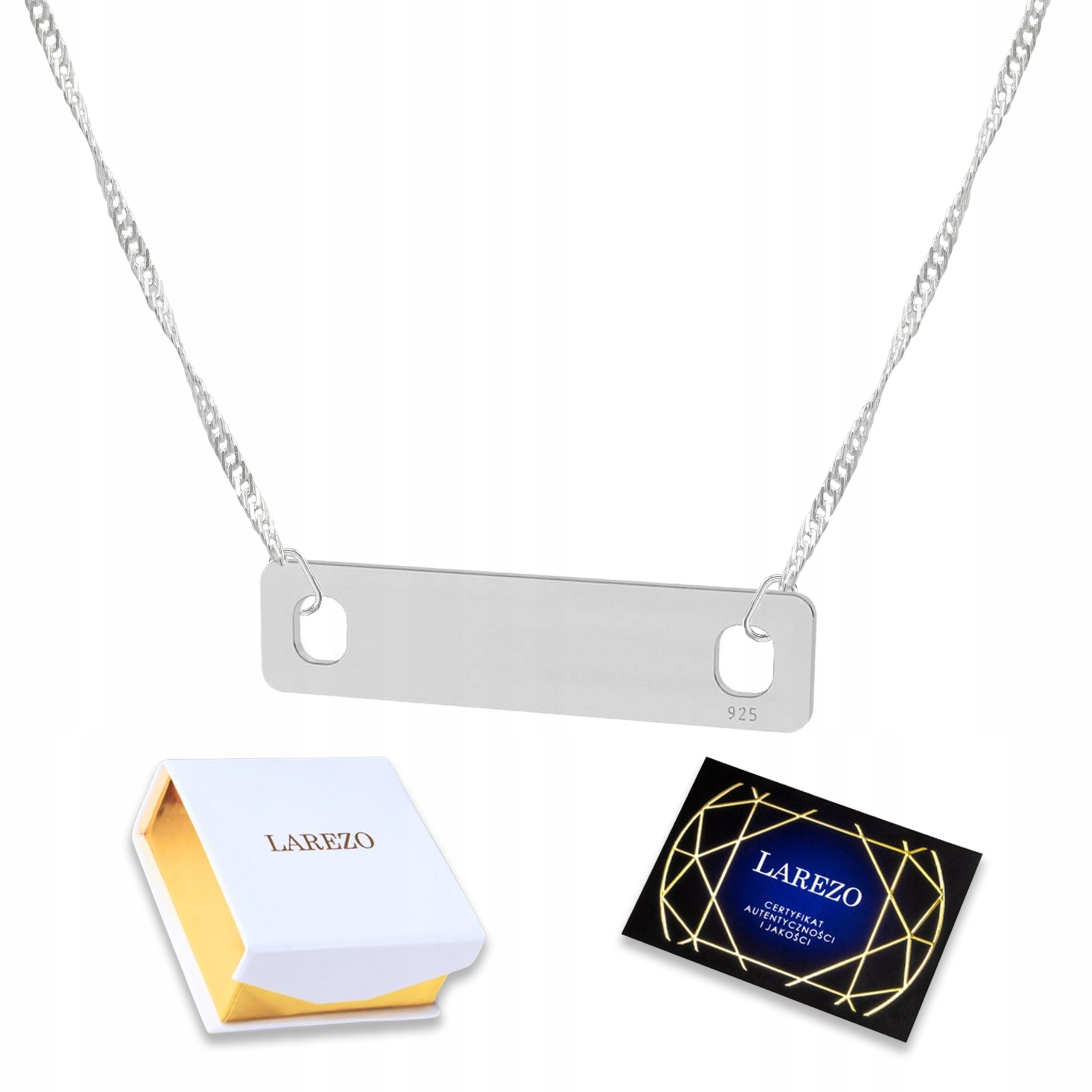 Stříbrný náhrdelník Obdélníkový Geometrický Řetízek Stříbro 925