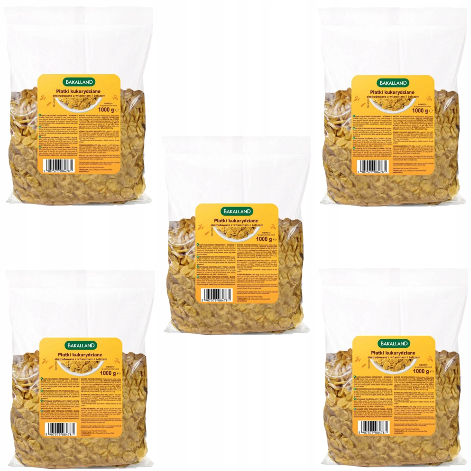 5 x Bakalland Kukuřičné Snídaňové Vločky 1KG