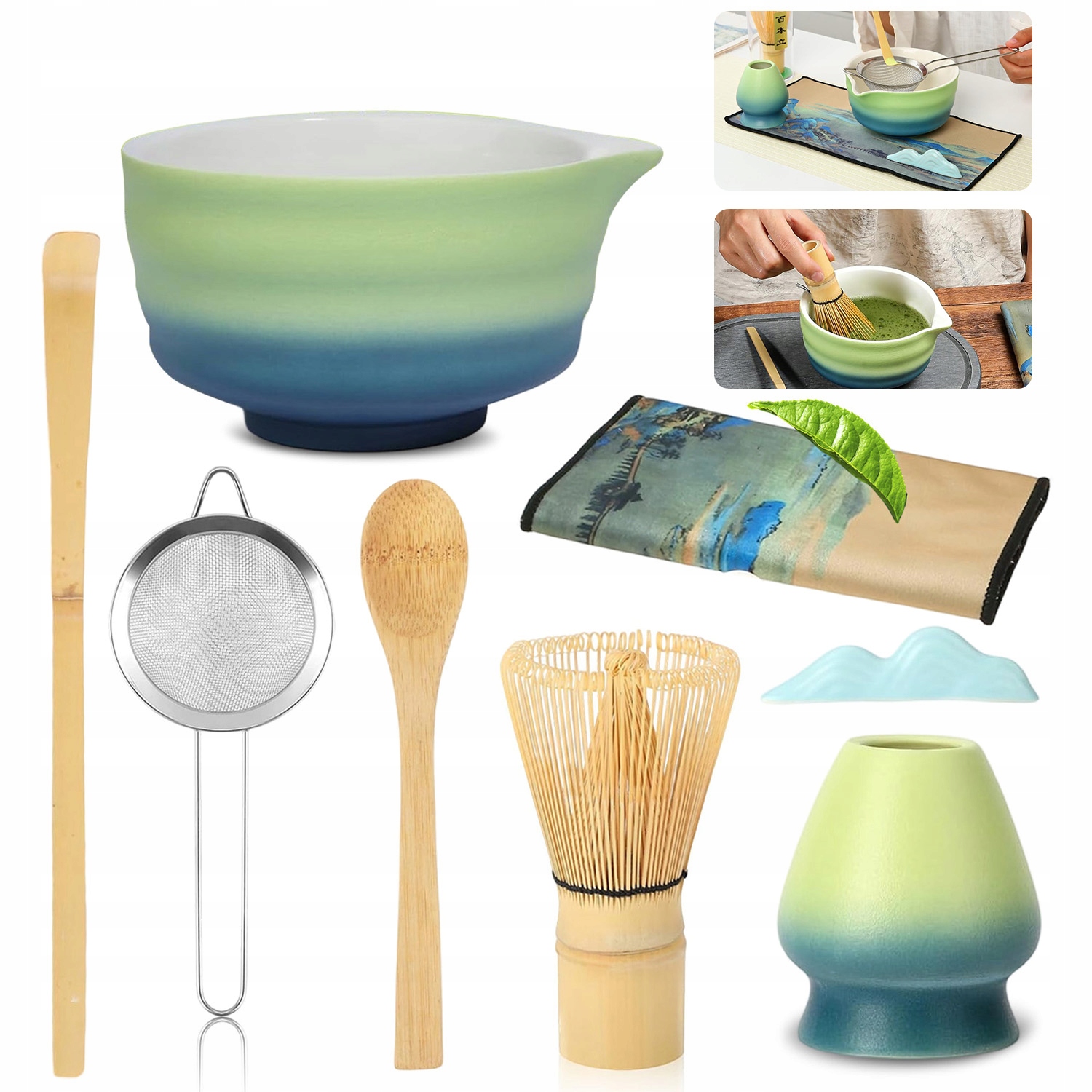 Levně Bambusový Dárková Sada Na Čaj Matchy Chashaku Metla Stojan 7V1