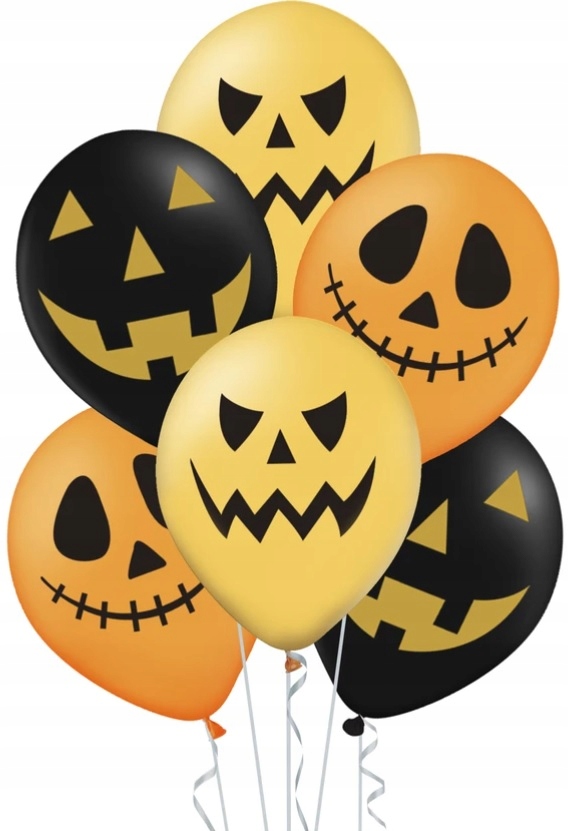 BALONY LATEKSOWE MIX HALLOWEEN DYNIE Strachy Czarne Pomarańczowe 6 szt.