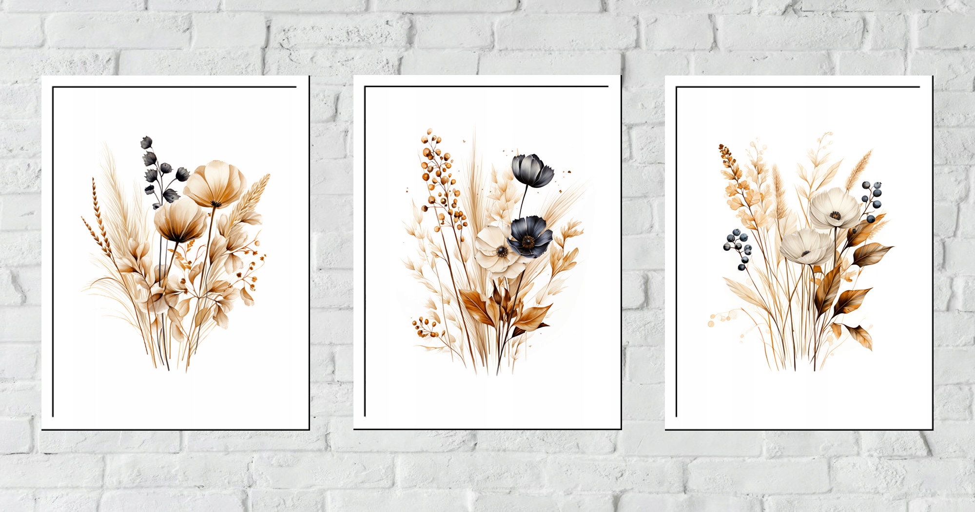 30x40 ZESTAW OBRAZY W RAMIE PLAKATY RAMKA KWIATY BOHO NATURA ART Wysokość produktu 40 cm