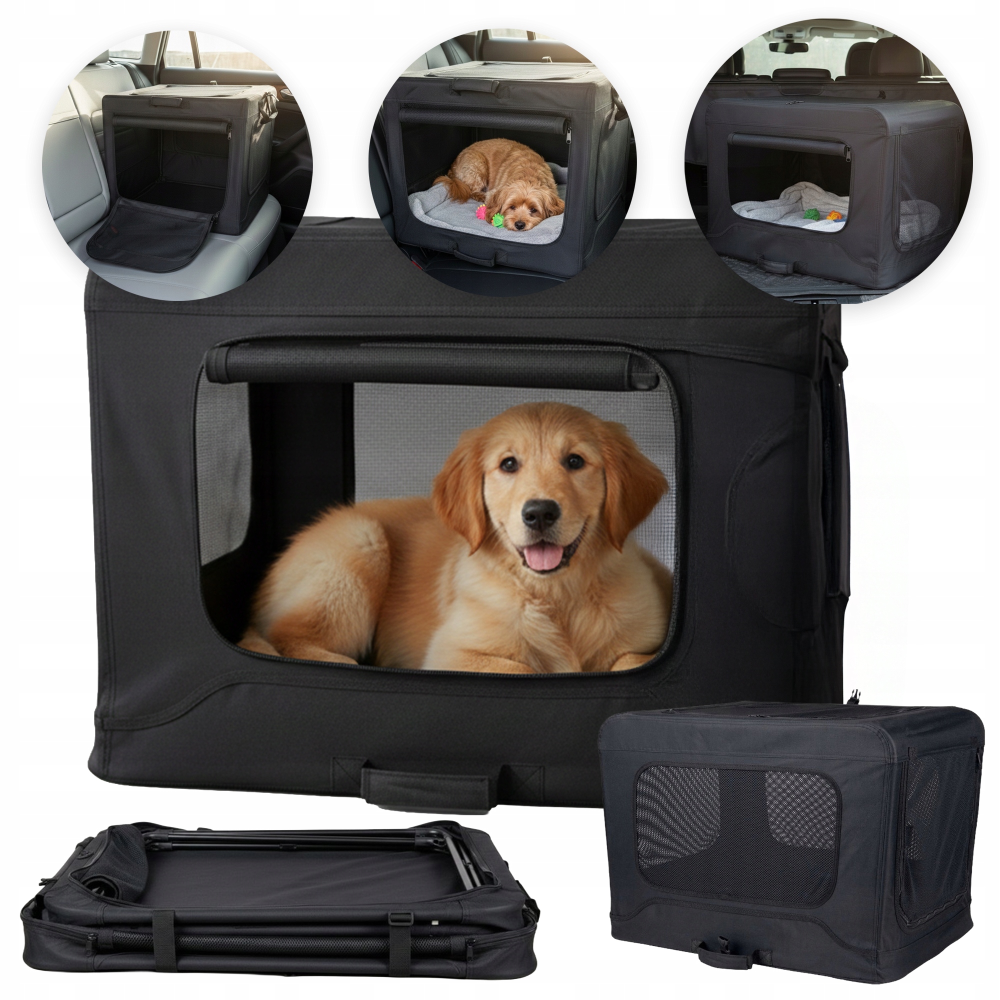 Přepravka pro psa kočku, skládací klec, černá, do 32 kg