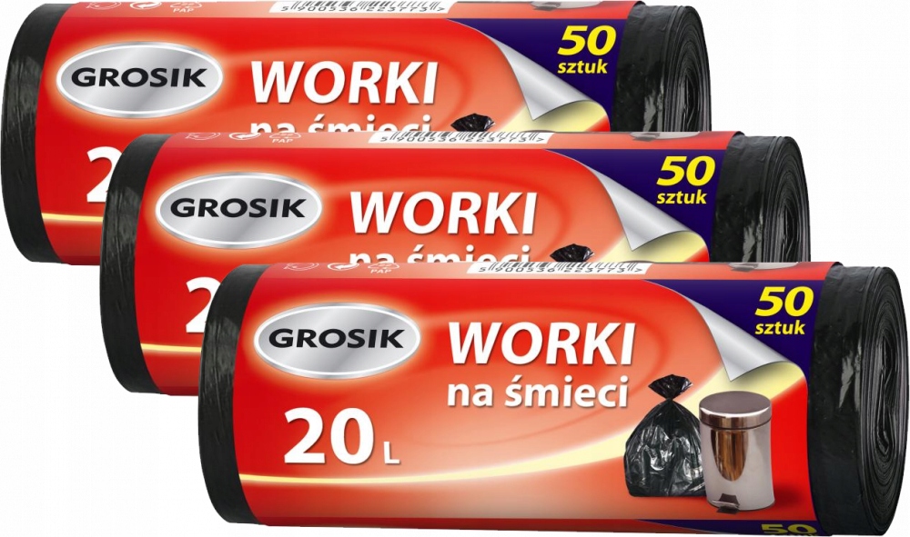 

Worki na śmieci wytrzymałe 20L 50szt. Grosik x 3