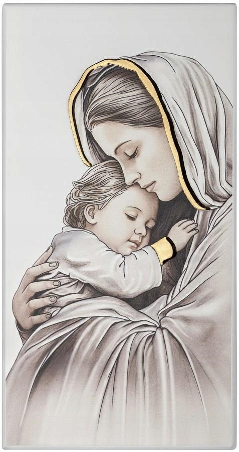 Obraz Panna Maria s dítětem 6 x 12 cm Malovaný na dřevě Gravírování