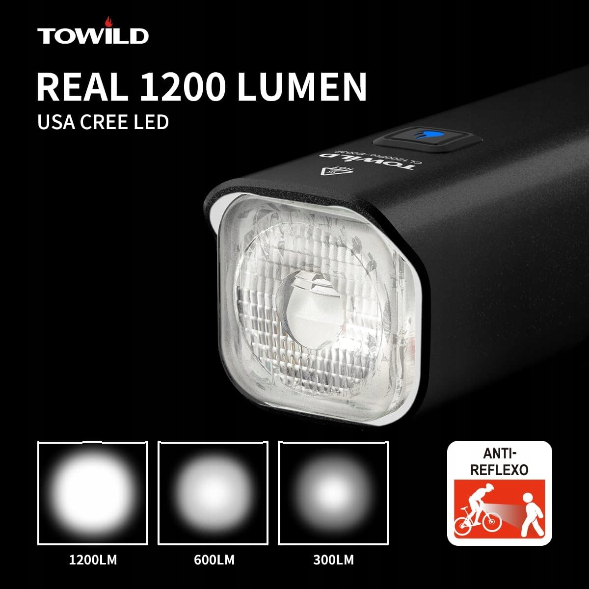 Zestaw lamp rowerowych Towild CL1200 + TL02 przód, tył Zasilanie akumulator