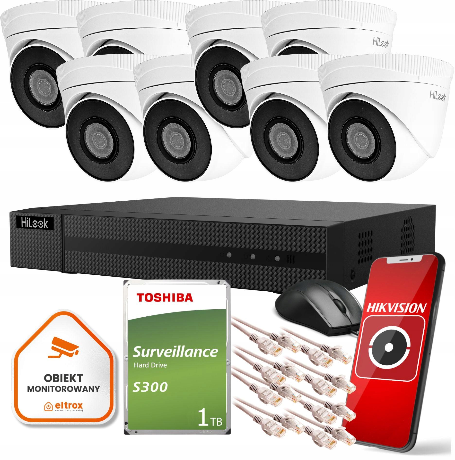 Kamera kopułkowa (dome) IP Hikvision 8 kamer IP IPCAM-T5 1TB dysk 5 Mpx