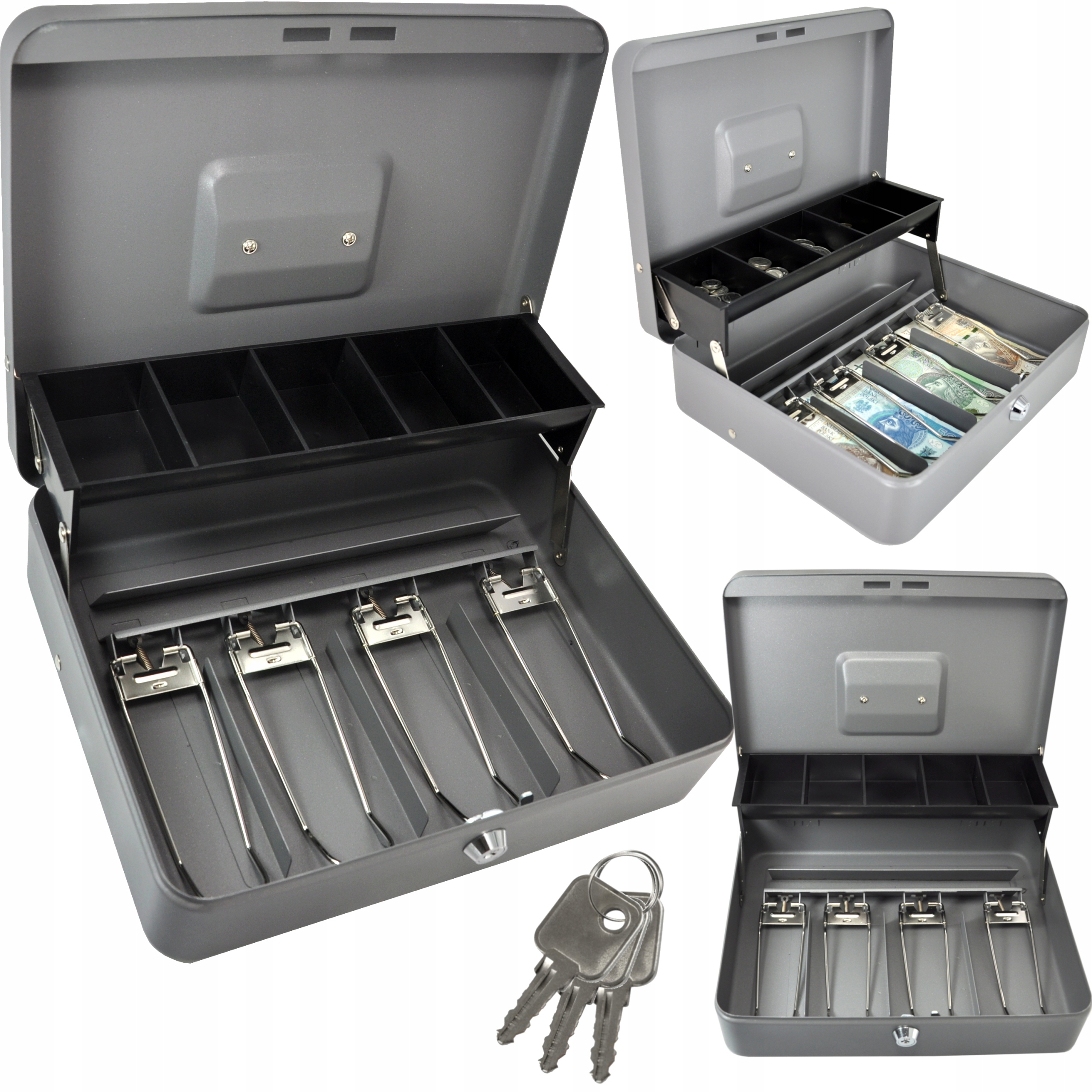 Kasetka Metalowa Na Pieniądze Bilon Z Dociskiem Banknotów XXL 300x240x90 mm